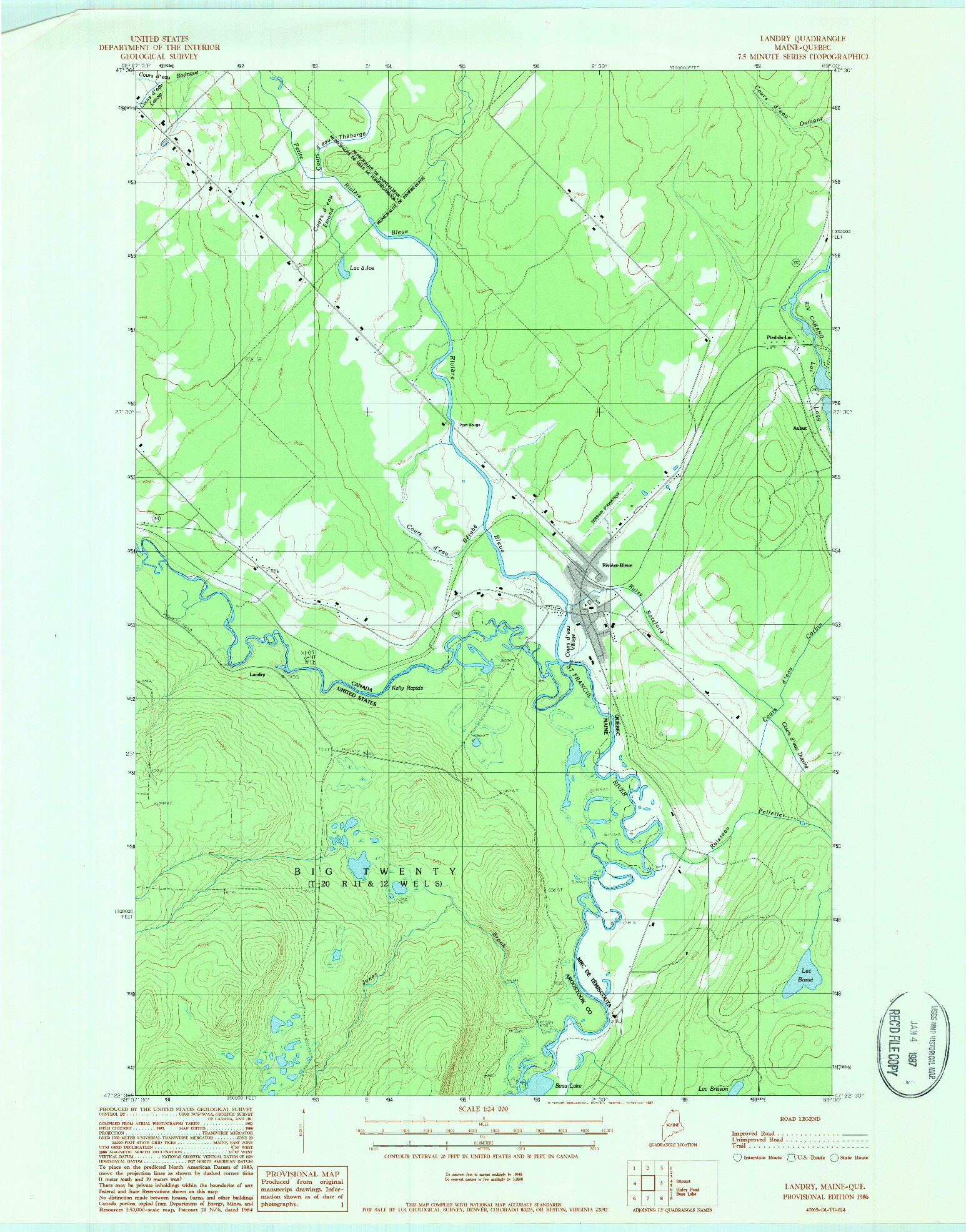 USGS 1:24000-SCALE QUADRANGLE FOR LANDRY, ME 1986