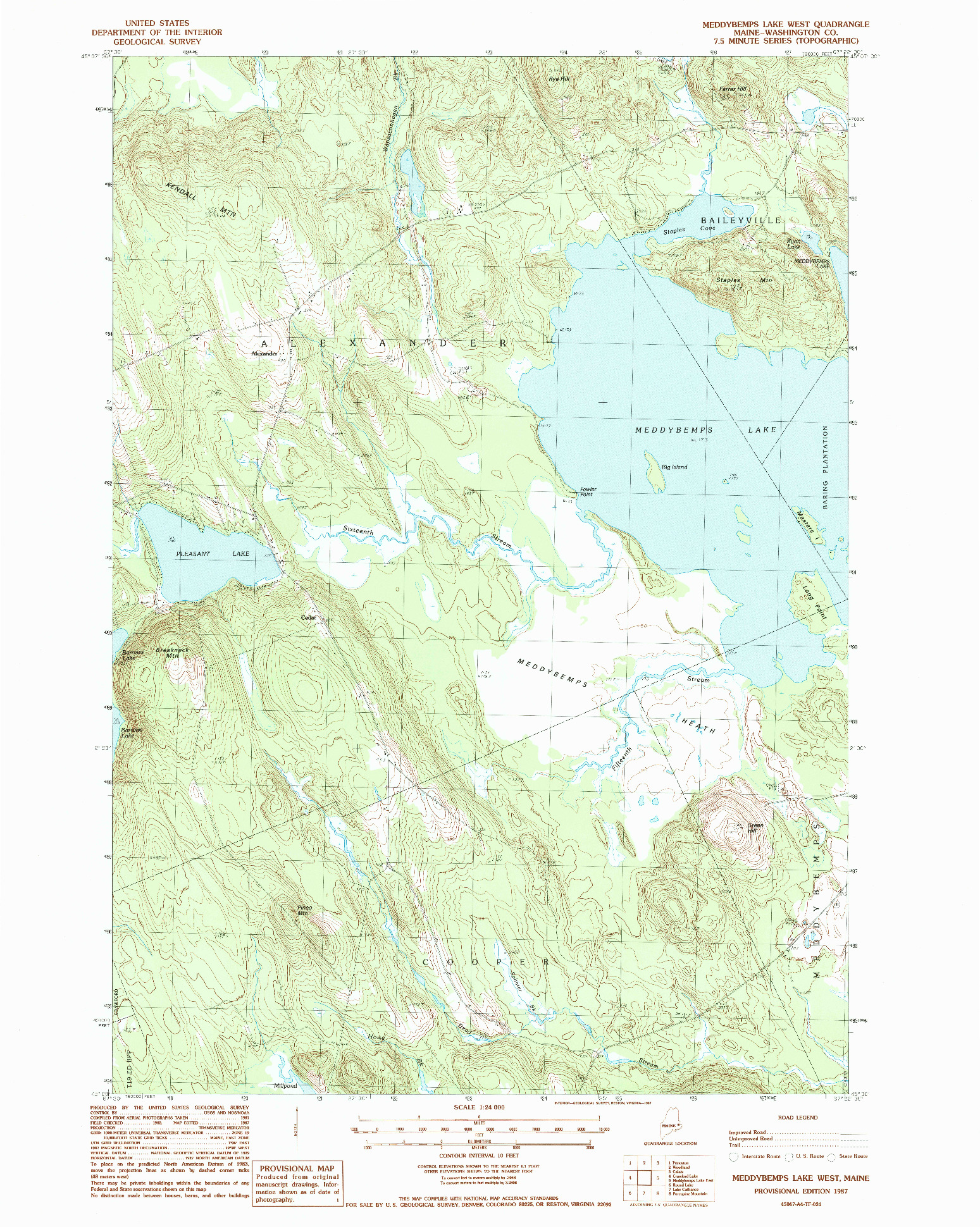 USGS 1:24000-SCALE QUADRANGLE FOR MEDDYBEMPS LAKE WEST, ME 1987