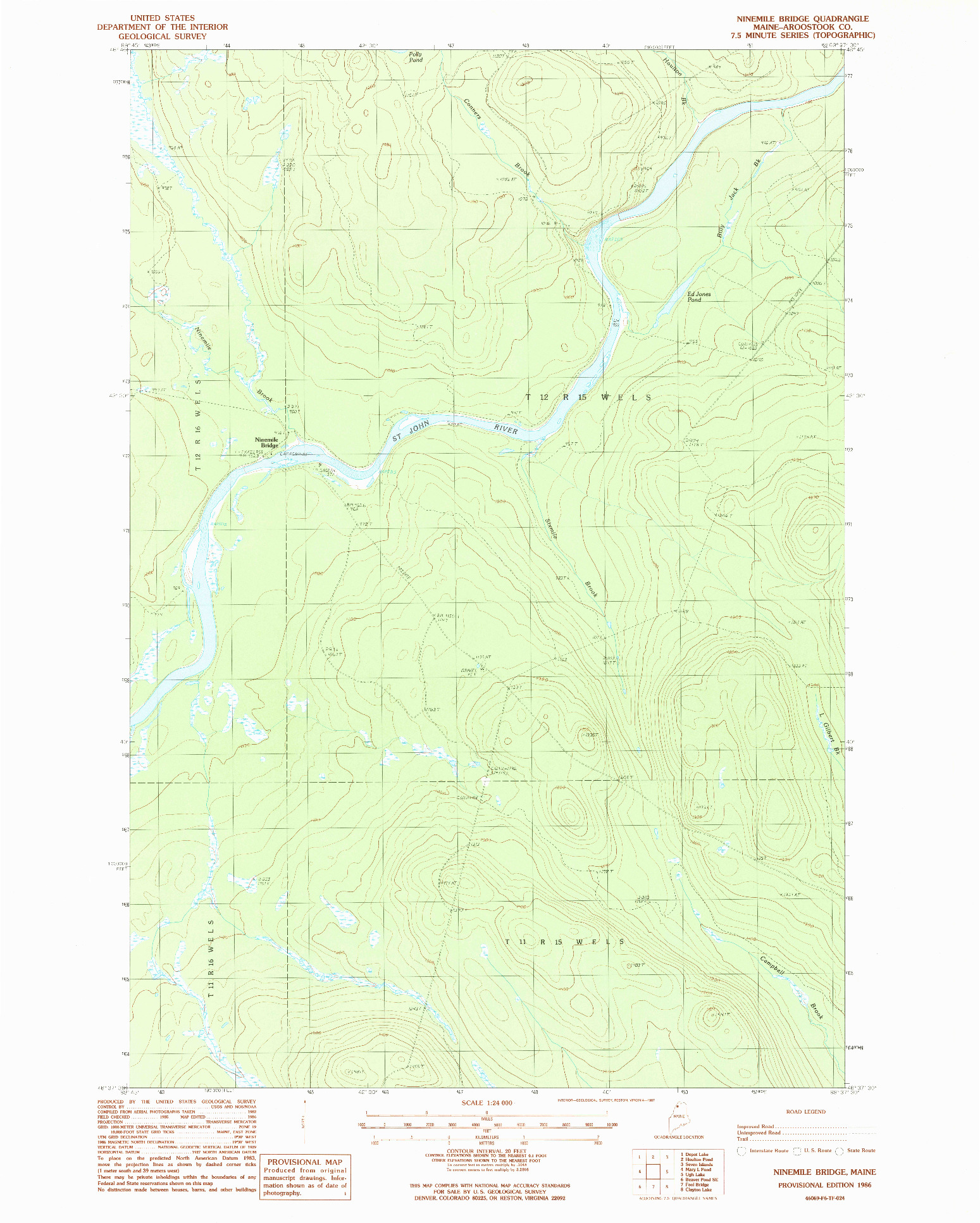 USGS 1:24000-SCALE QUADRANGLE FOR NINEMILE BRIDGE, ME 1986