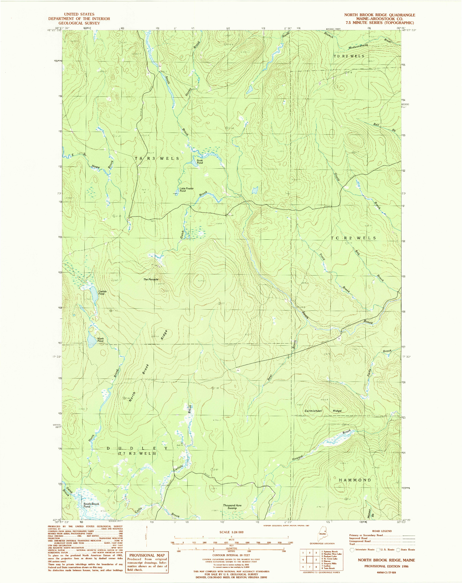 USGS 1:24000-SCALE QUADRANGLE FOR NORTH BROOK RIDGE, ME 1986