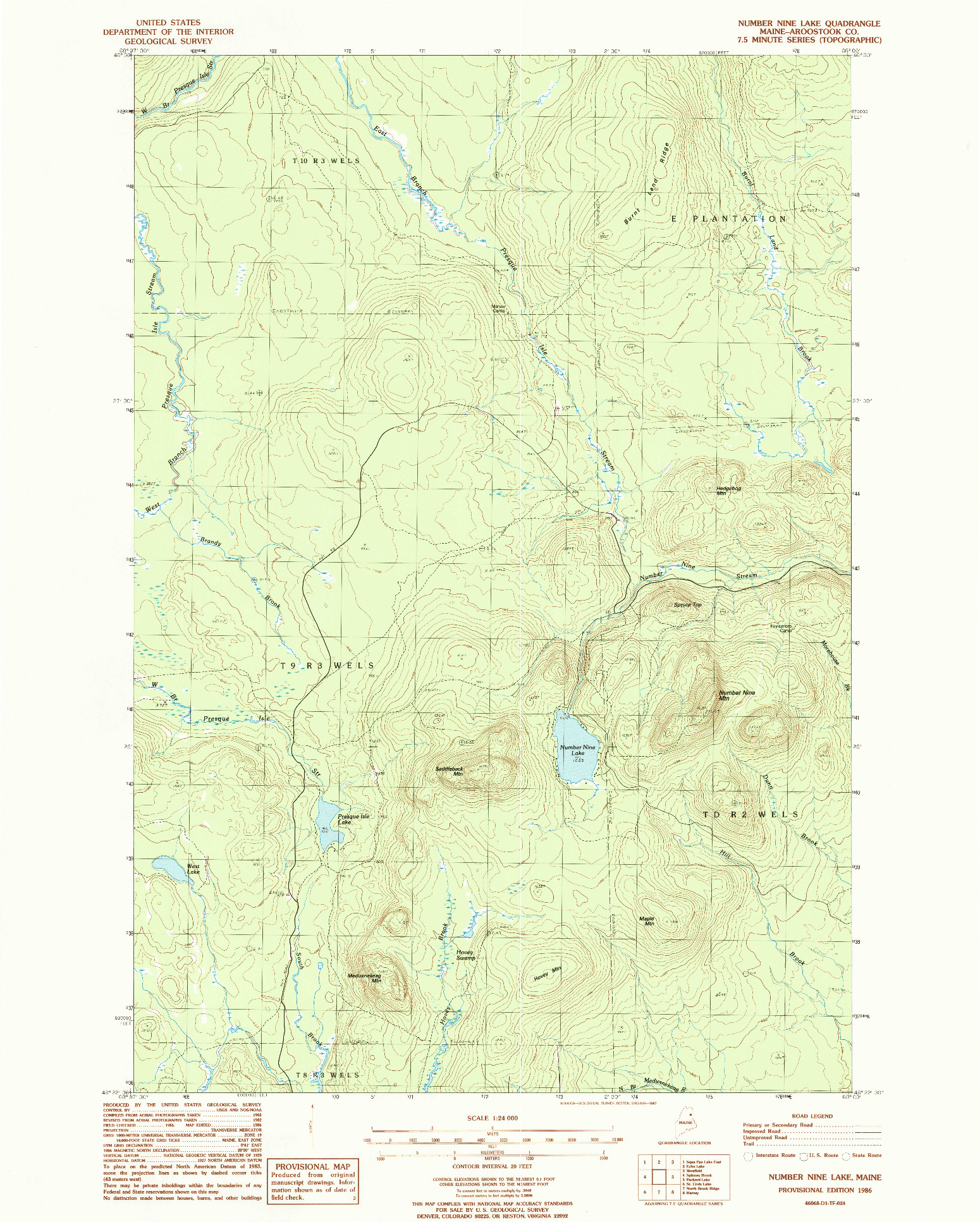 USGS 1:24000-SCALE QUADRANGLE FOR NUMBER NINE LAKE, ME 1986