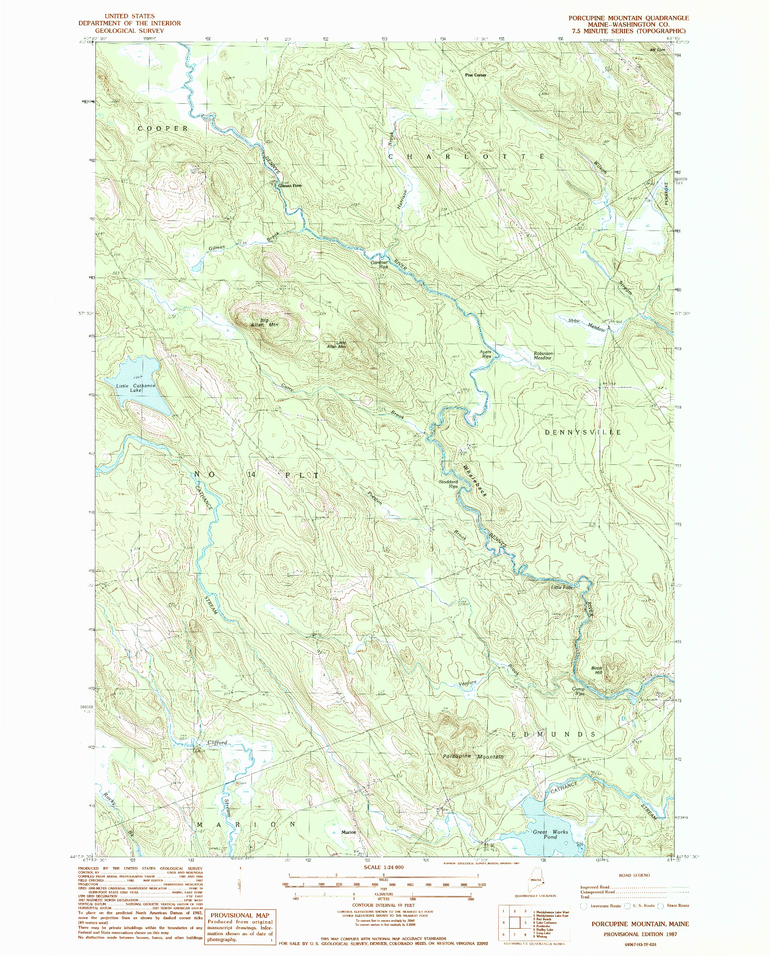 USGS 1:24000-SCALE QUADRANGLE FOR PORCUPINE MOUNTAIN, ME 1987