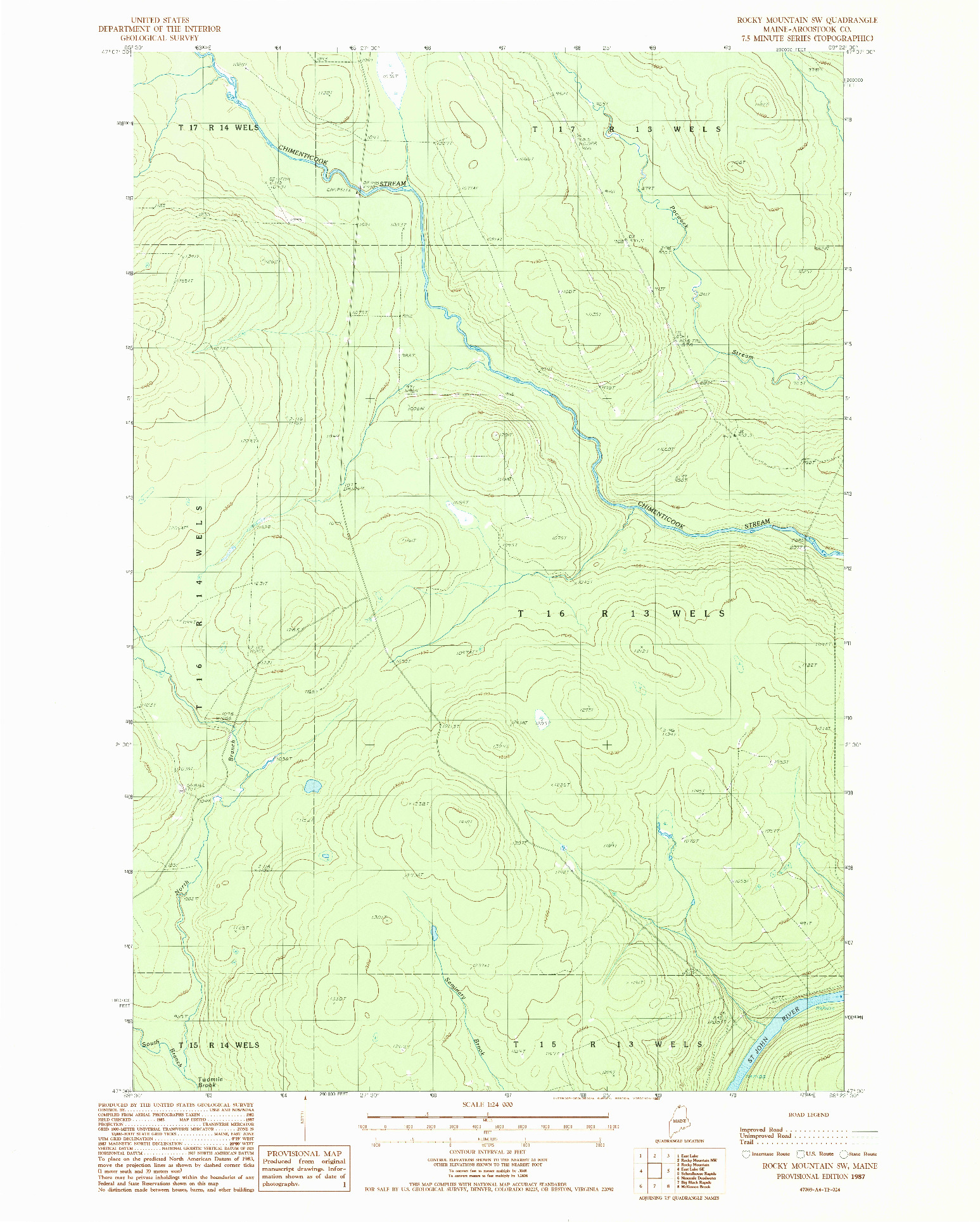 USGS 1:24000-SCALE QUADRANGLE FOR ROCKY MOUNTAIN SW, ME 1987