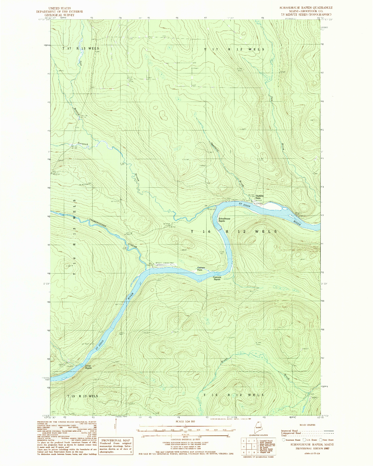 USGS 1:24000-SCALE QUADRANGLE FOR SCHOOLHOUSE RAPIDS, ME 1987