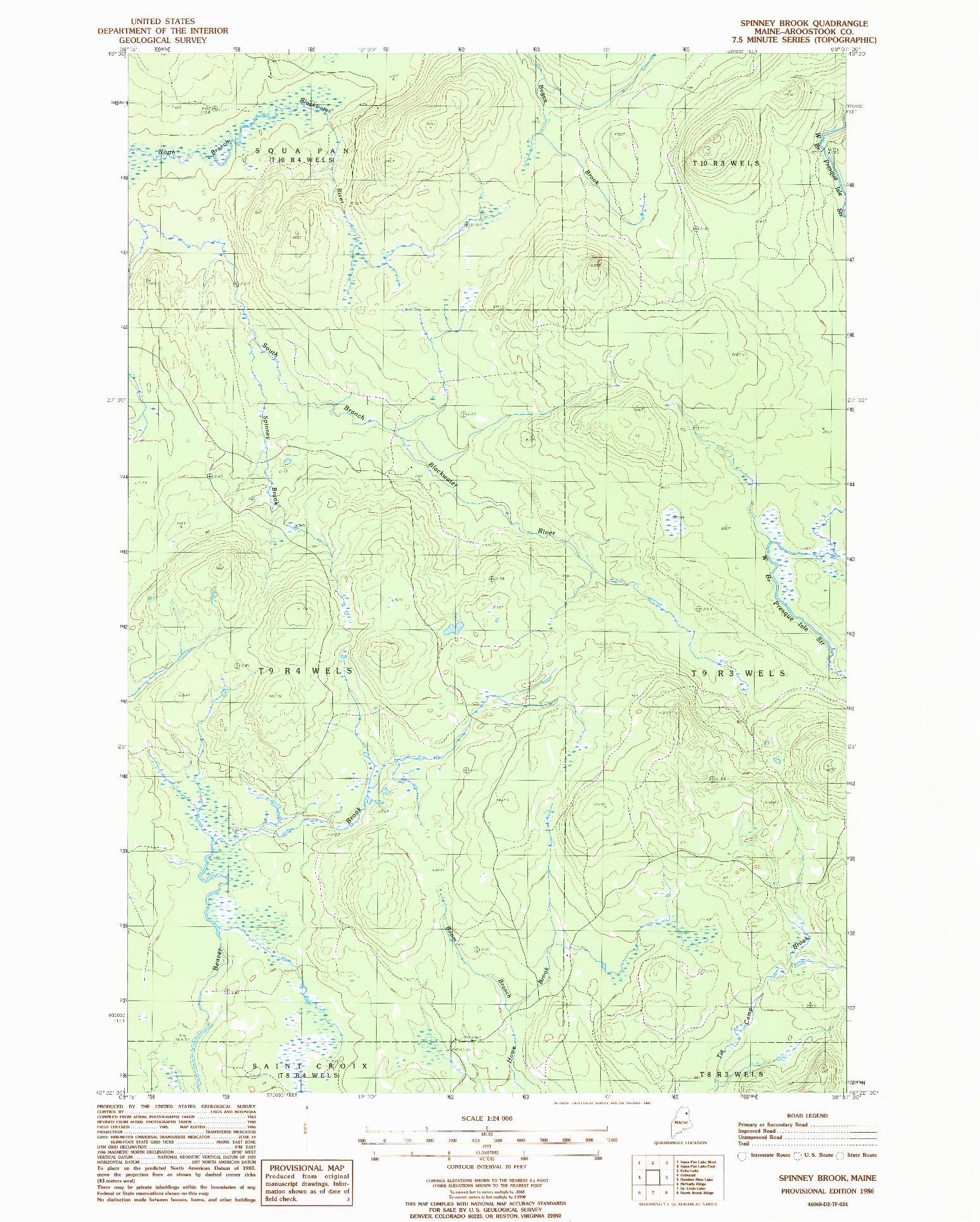 USGS 1:24000-SCALE QUADRANGLE FOR SPINNEY BROOK, ME 1986