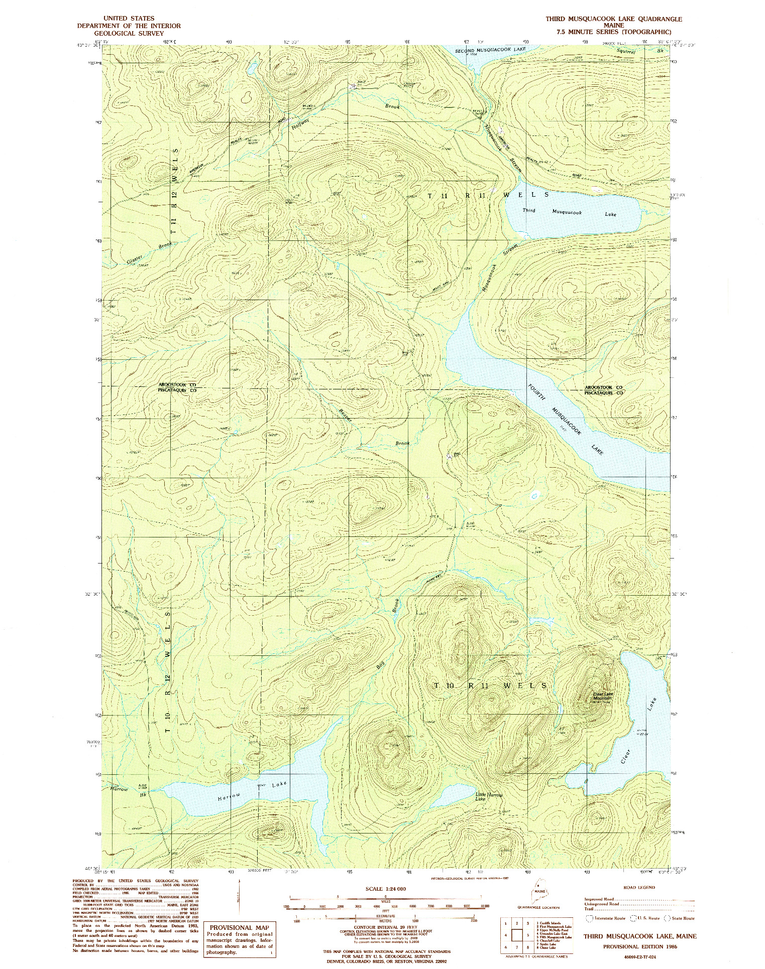 USGS 1:24000-SCALE QUADRANGLE FOR THIRD MUSQUACOOK LAKE, ME 1986