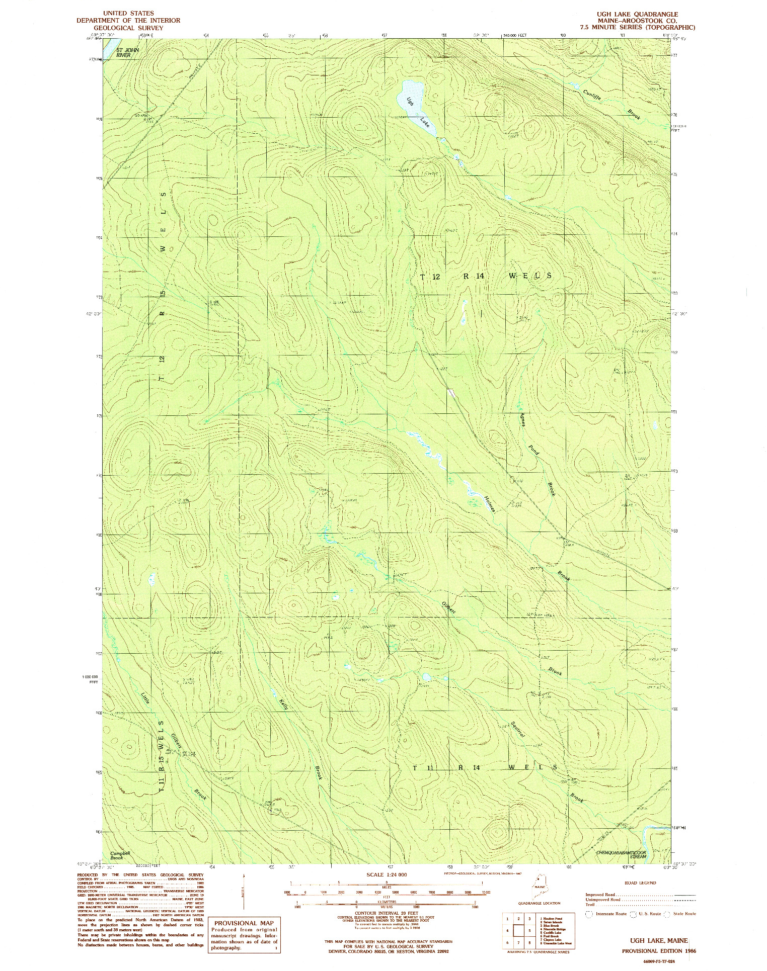 USGS 1:24000-SCALE QUADRANGLE FOR UGH LAKE, ME 1986