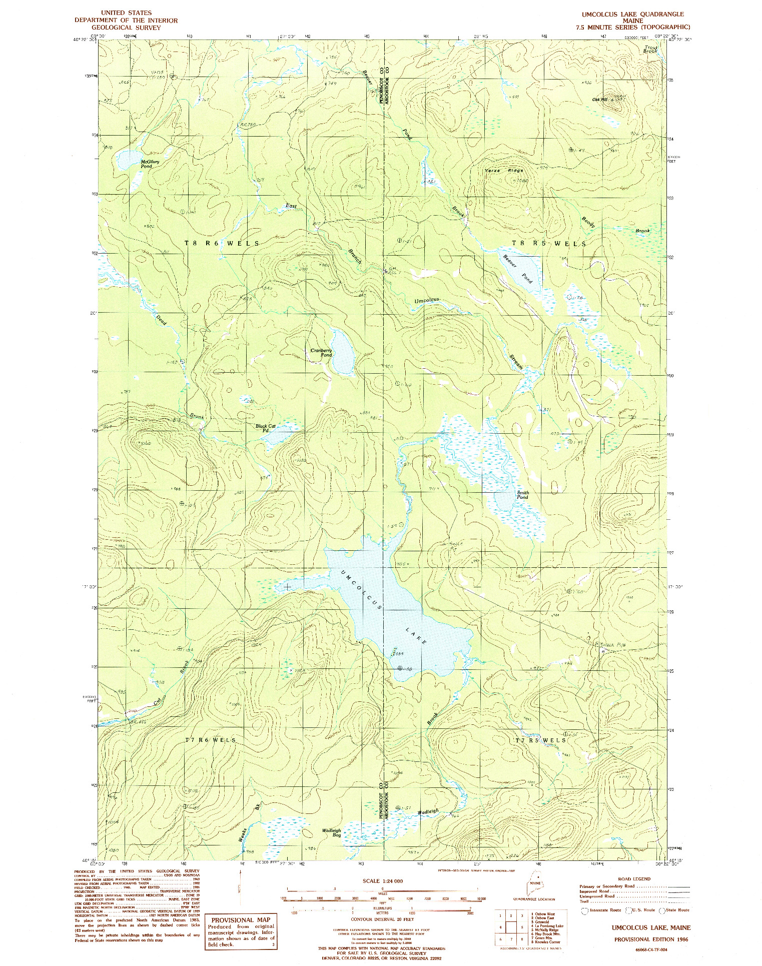 USGS 1:24000-SCALE QUADRANGLE FOR UMCOLCUS LAKE, ME 1986