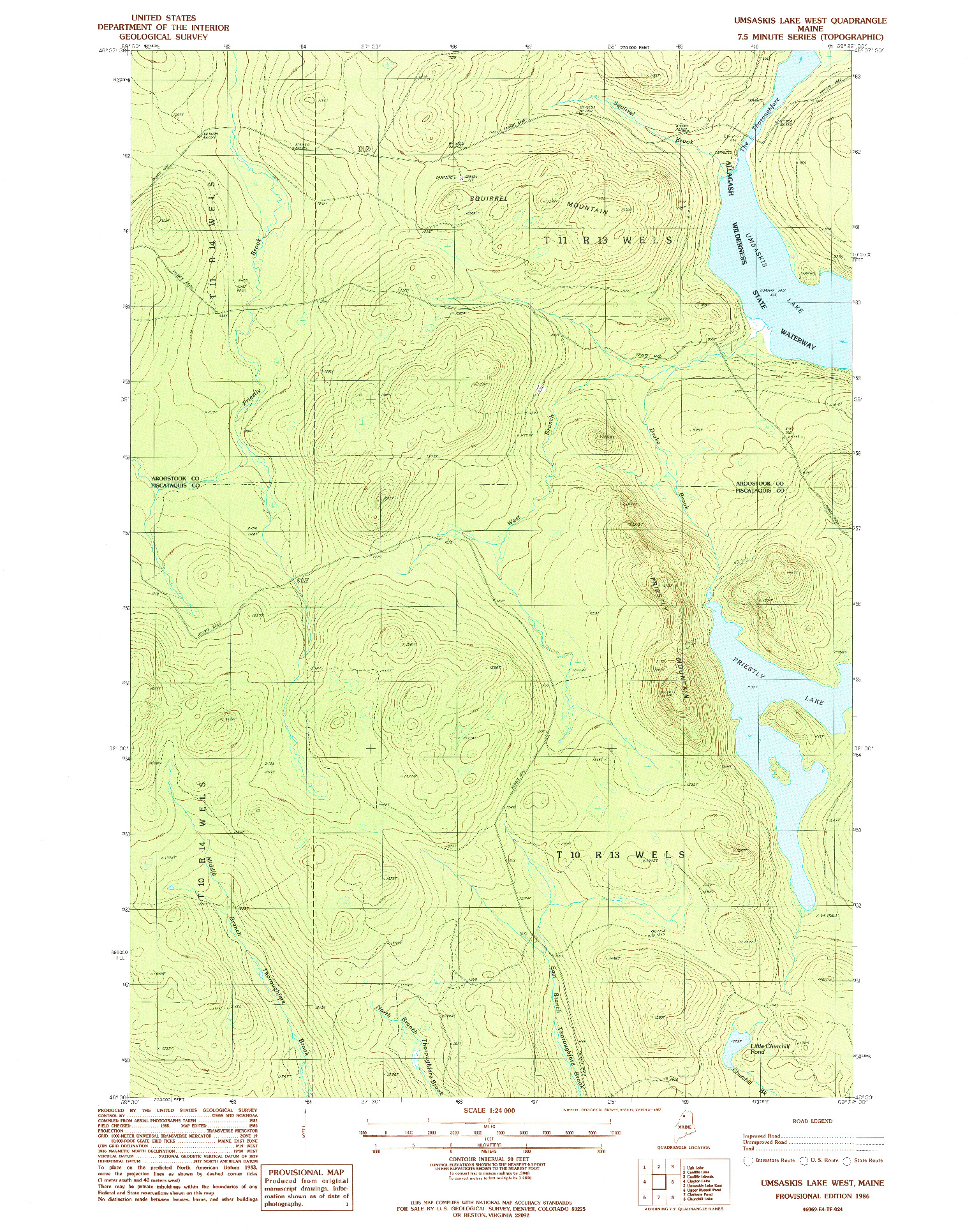 USGS 1:24000-SCALE QUADRANGLE FOR UMSASKIS LAKE WEST, ME 1986
