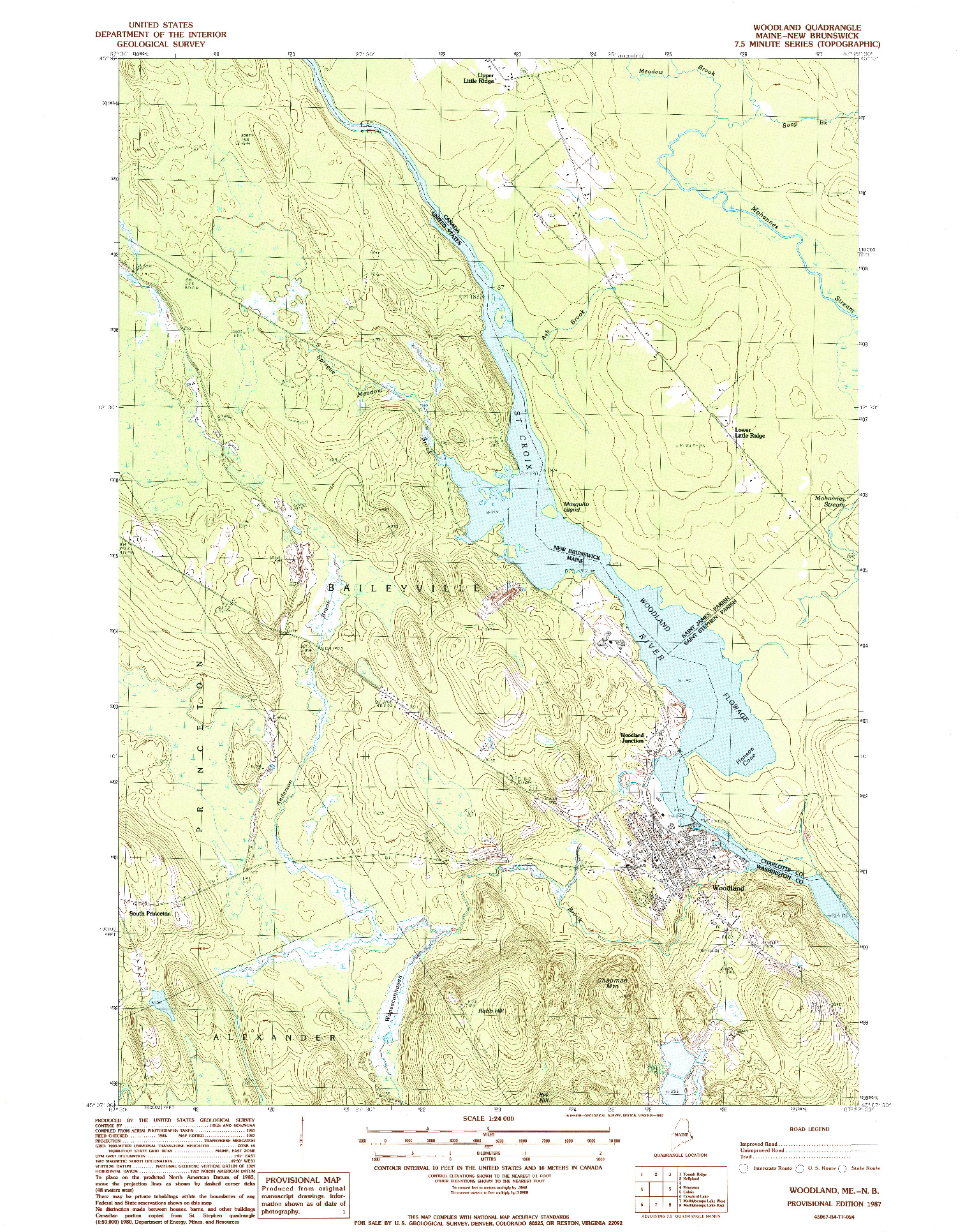 USGS 1:24000-SCALE QUADRANGLE FOR WOODLAND, ME 1987