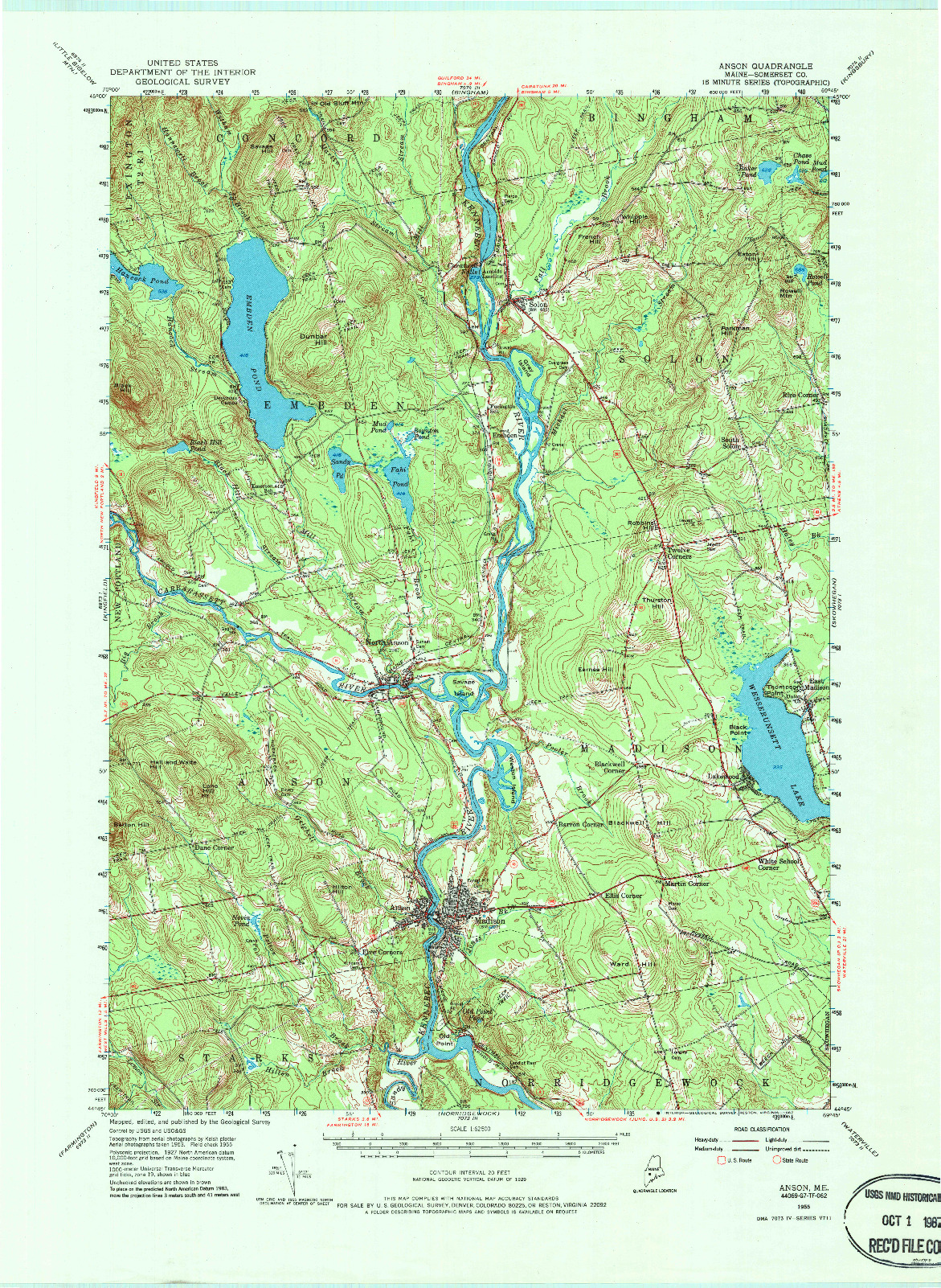 USGS 1:62500-SCALE QUADRANGLE FOR ANSON, ME 1955