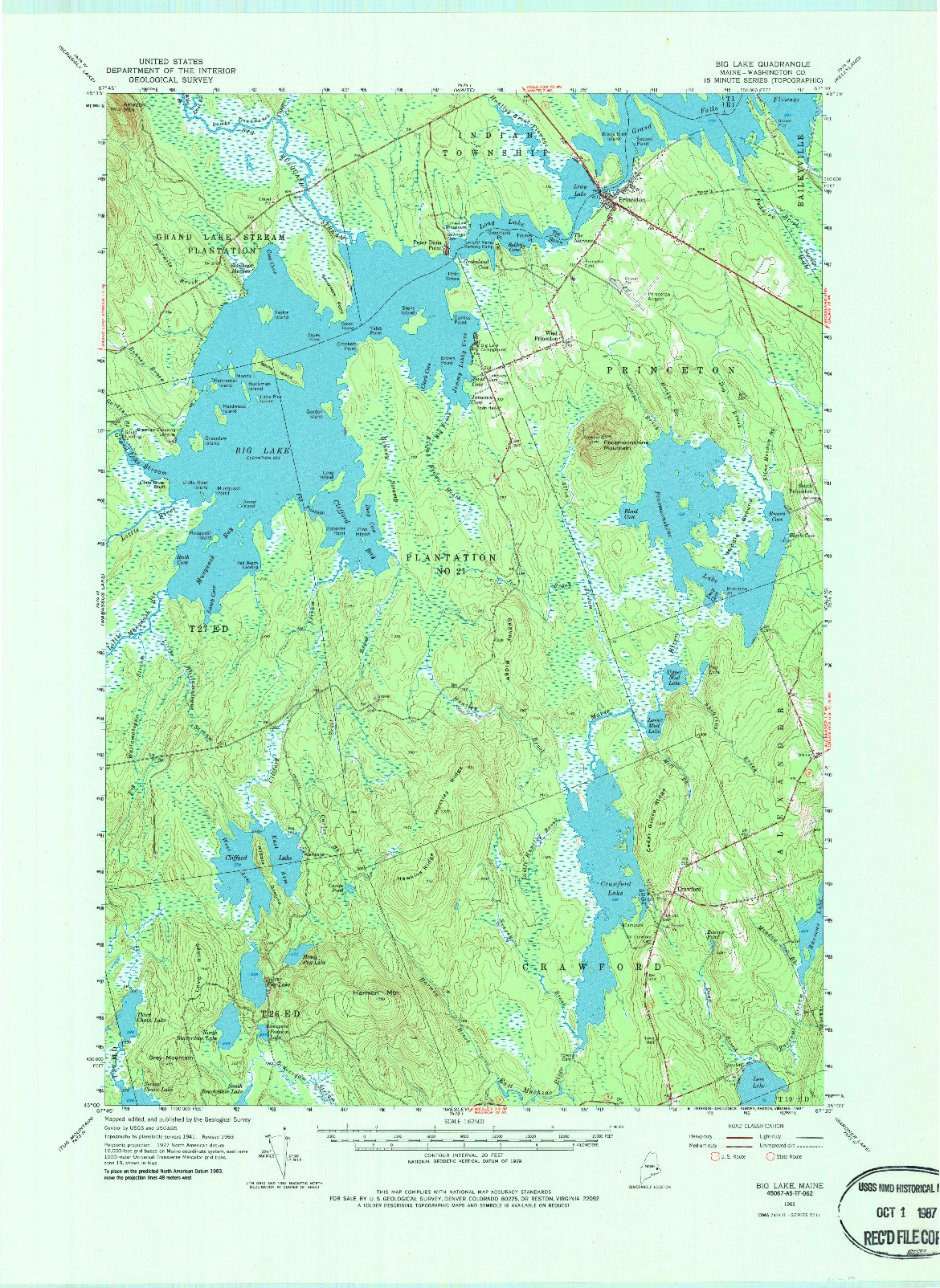 USGS 1:62500-SCALE QUADRANGLE FOR BIG LAKE, ME 1963