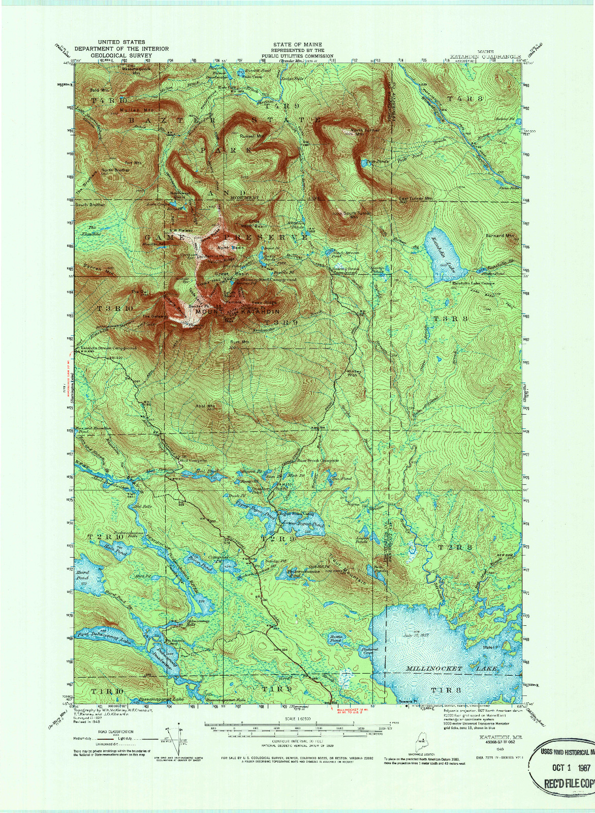 USGS 1:62500-SCALE QUADRANGLE FOR KATAHDIN, ME 1949