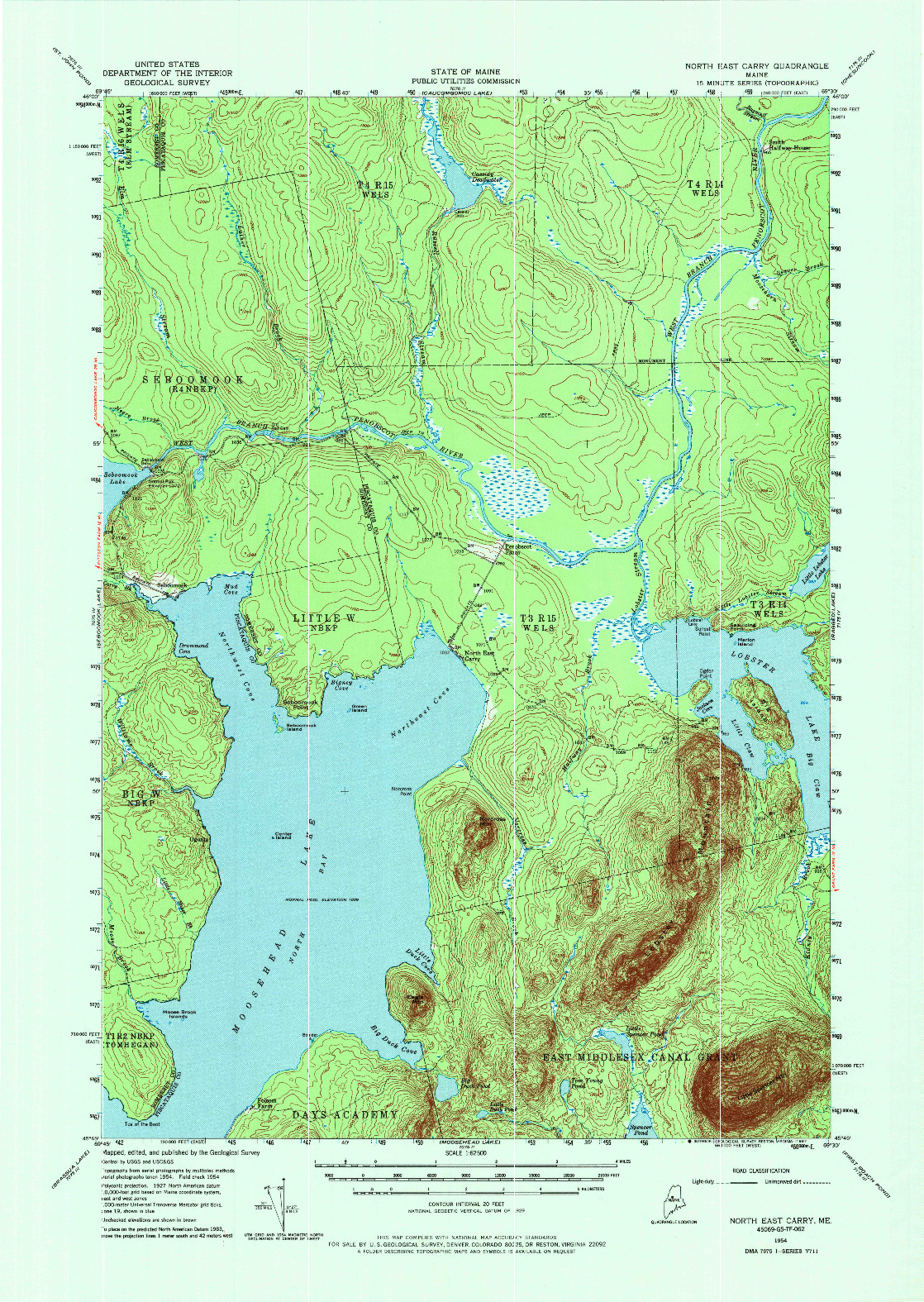 USGS 1:62500-SCALE QUADRANGLE FOR NORTH EAST CARRY, ME 1954