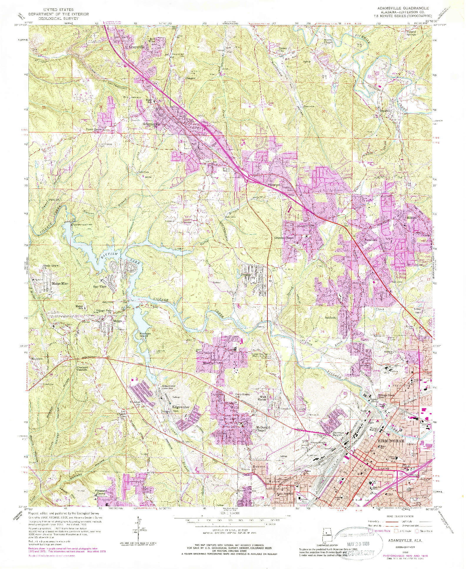 USGS 1:24000-SCALE QUADRANGLE FOR ADAMSVILLE, AL 1959