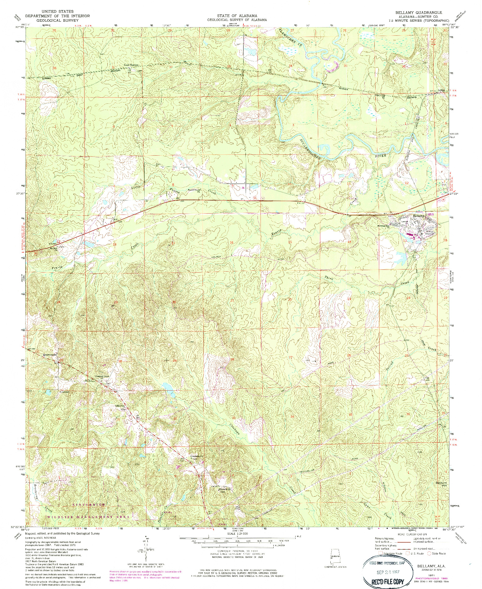 USGS 1:24000-SCALE QUADRANGLE FOR BELLAMY, AL 1971