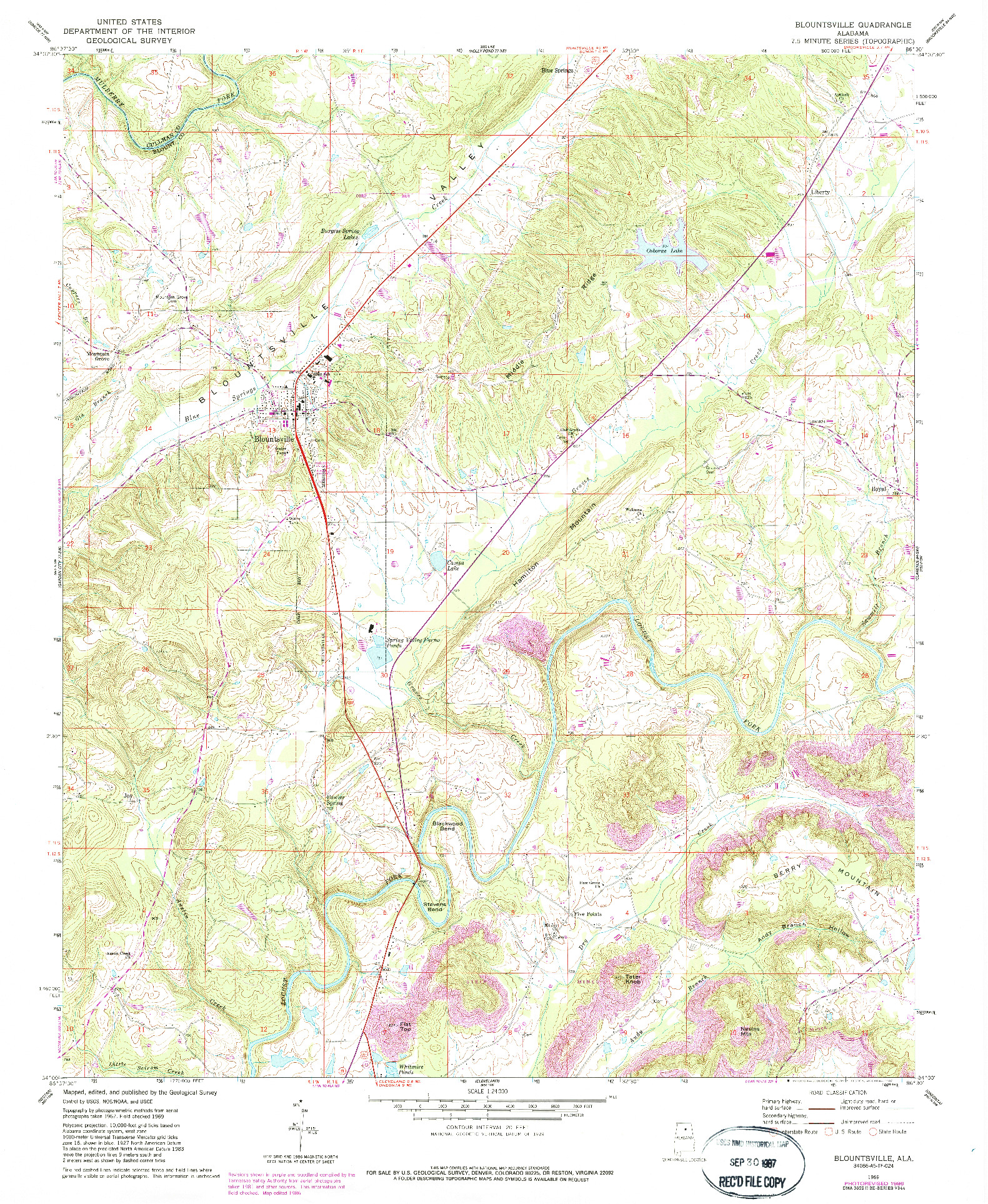 USGS 1:24000-SCALE QUADRANGLE FOR BLOUNTSVILLE, AL 1969