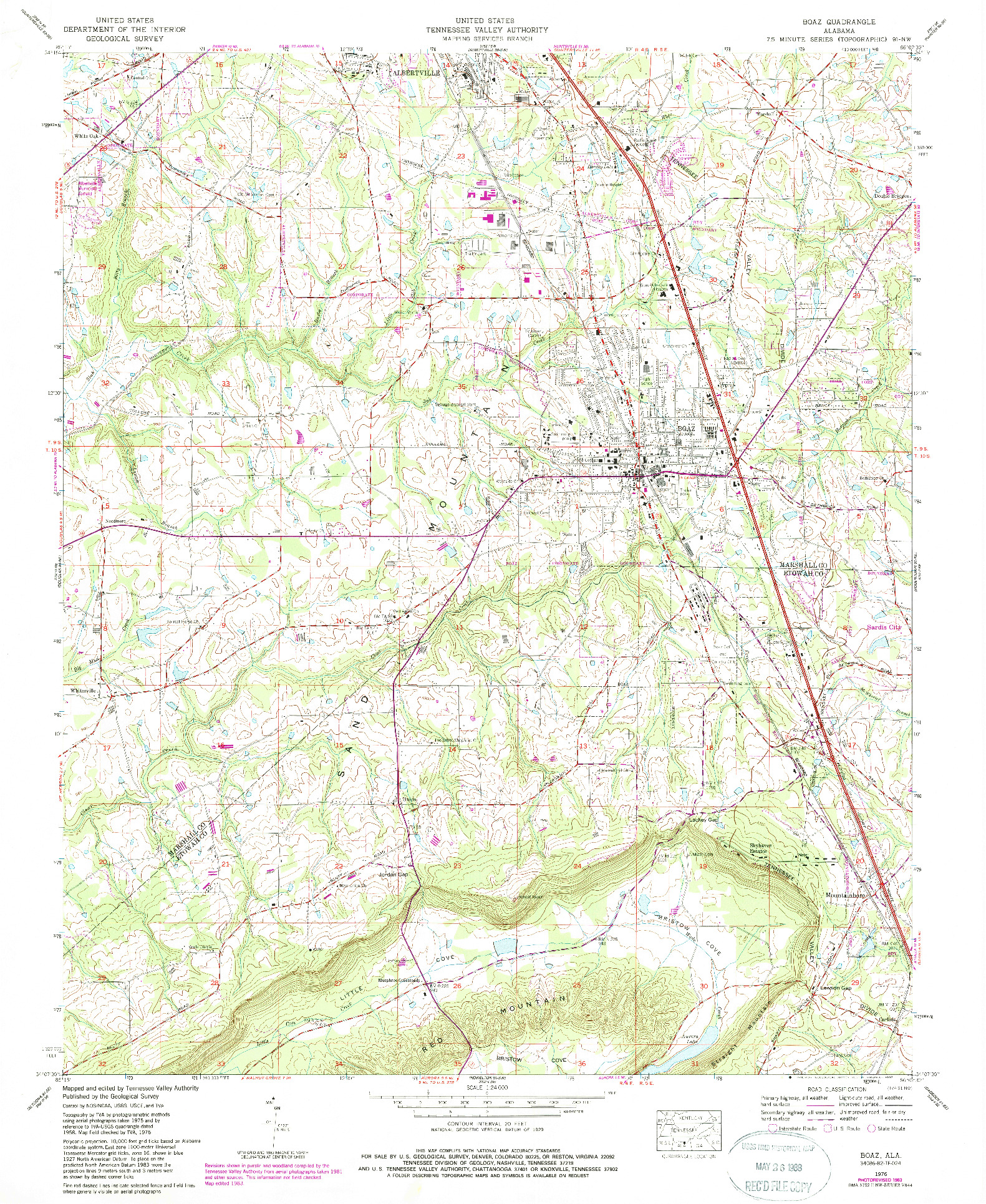 USGS 1:24000-SCALE QUADRANGLE FOR BOAZ, AL 1976