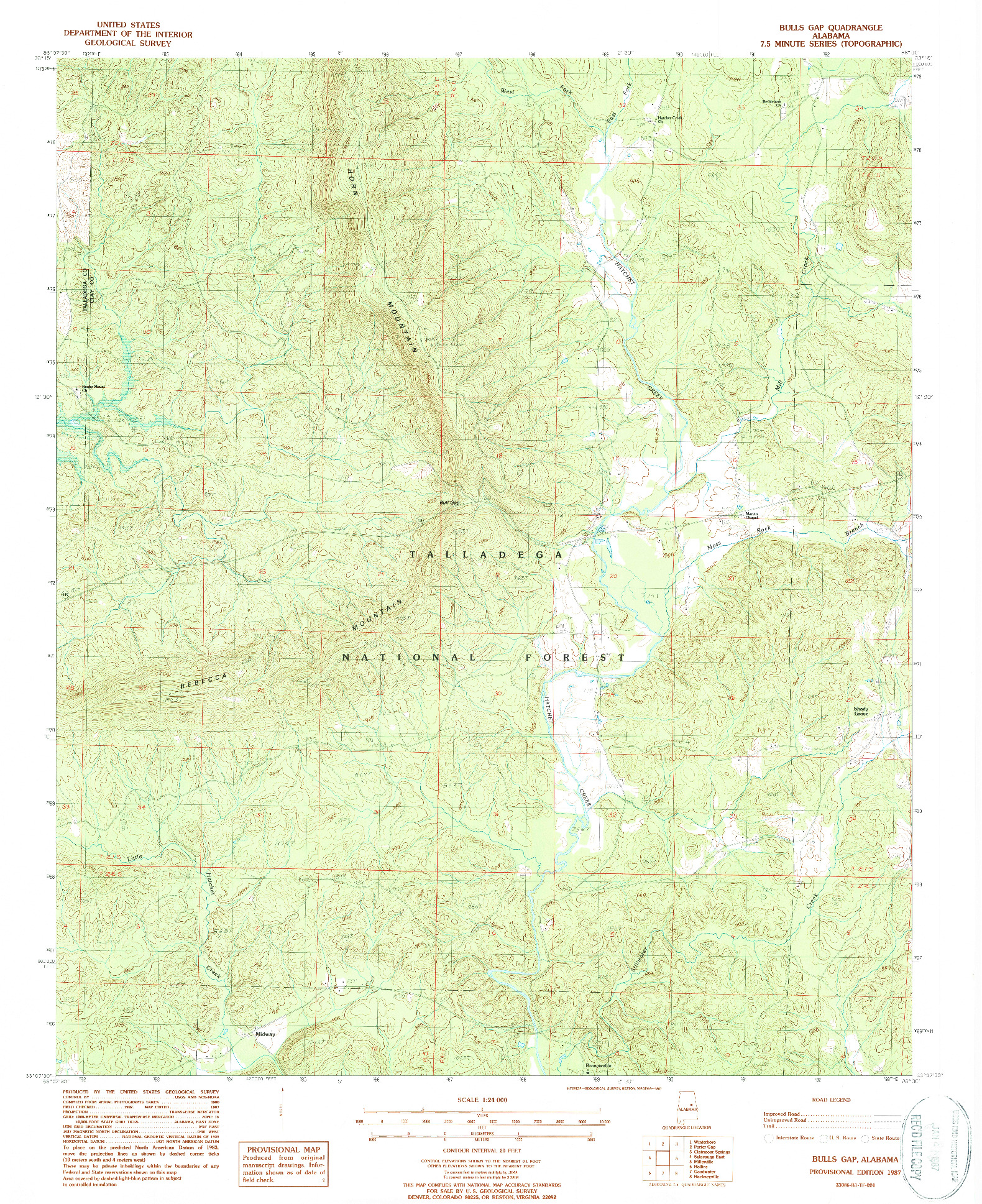 USGS 1:24000-SCALE QUADRANGLE FOR BULLS GAP, AL 1987