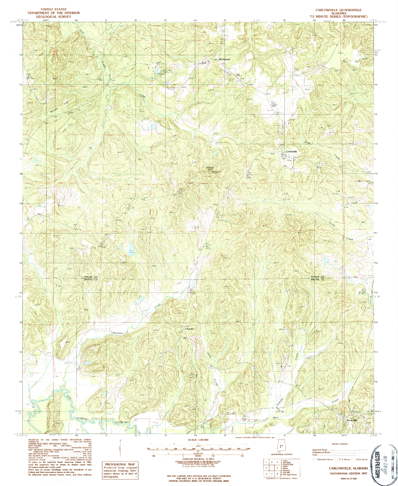USGS 1:24000-SCALE QUADRANGLE FOR CARLOWVILLE, AL 1987