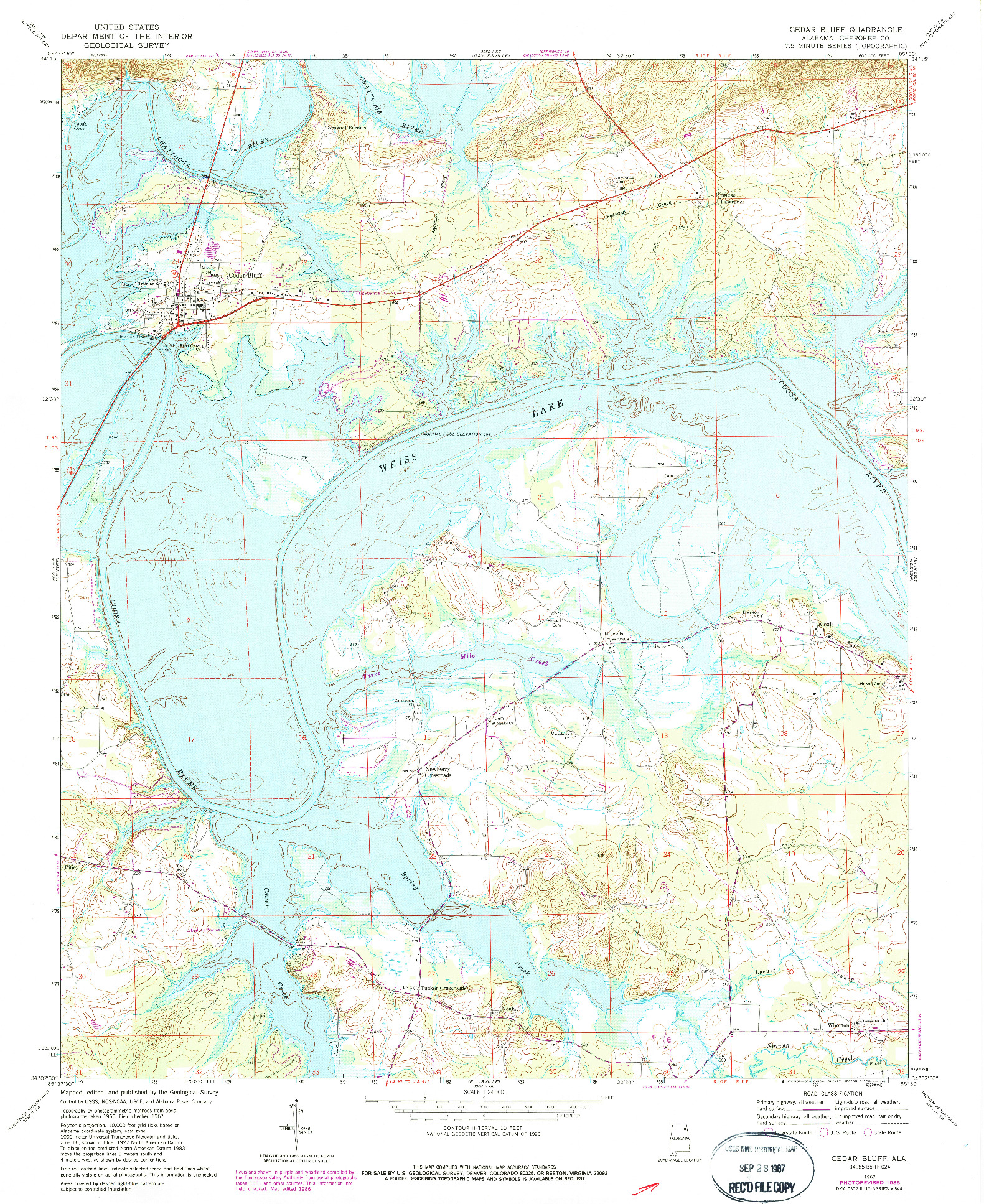 USGS 1:24000-SCALE QUADRANGLE FOR CEDAR BLUFF, AL 1967