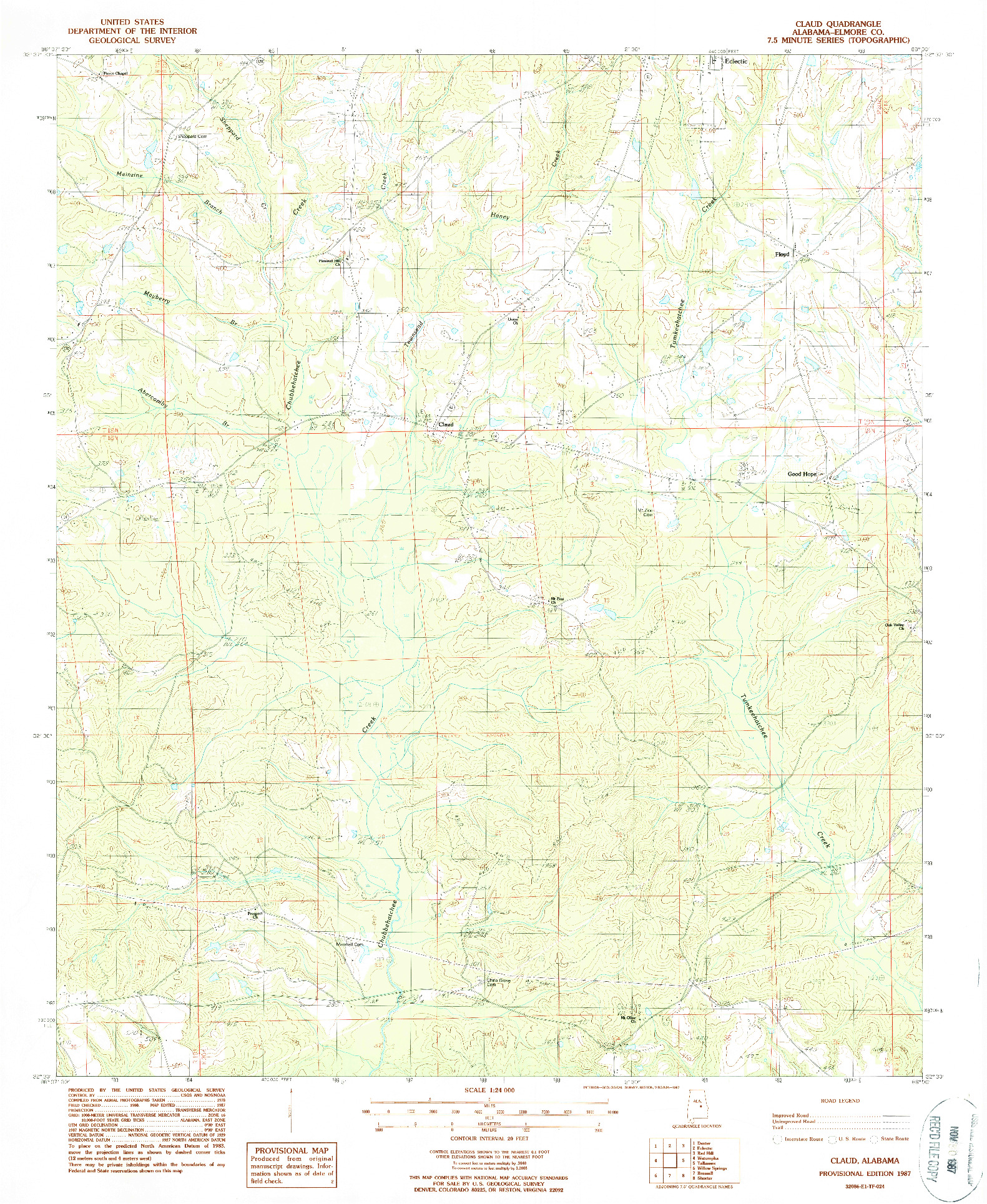 USGS 1:24000-SCALE QUADRANGLE FOR CLAUD, AL 1987