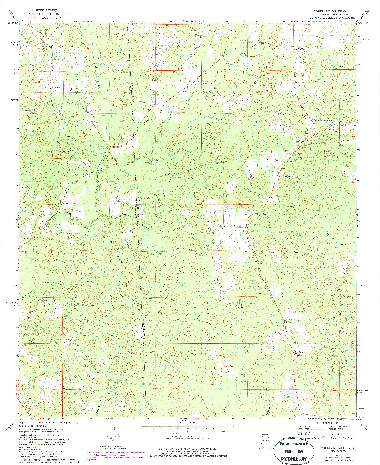 USGS 1:24000-SCALE QUADRANGLE FOR COPELAND, AL 1974
