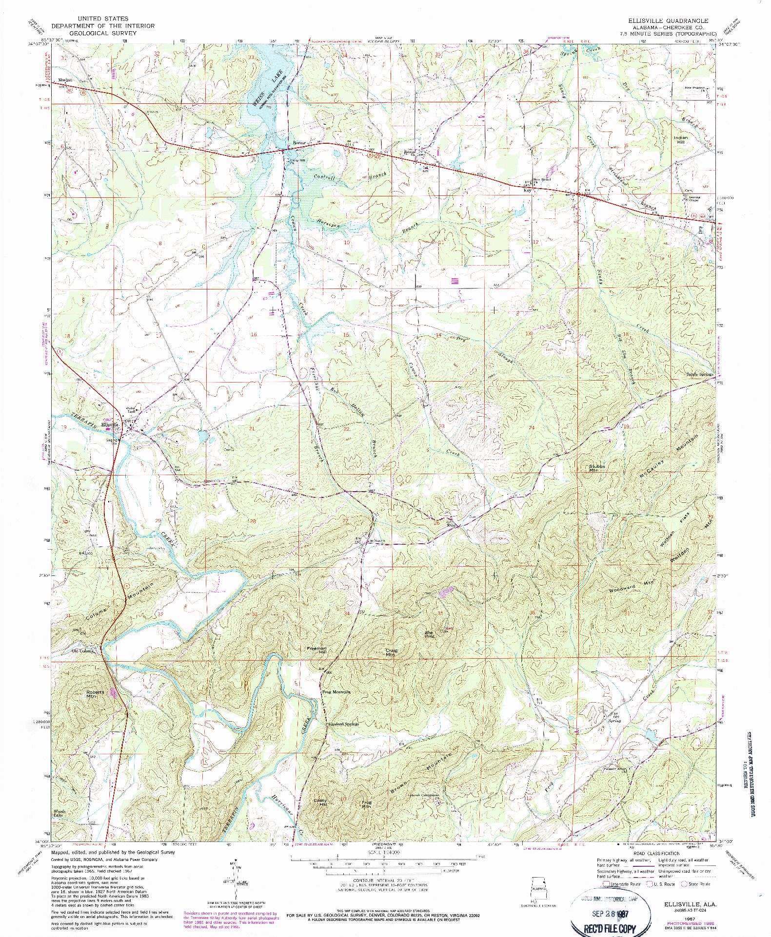 USGS 1:24000-SCALE QUADRANGLE FOR ELLISVILLE, AL 1967