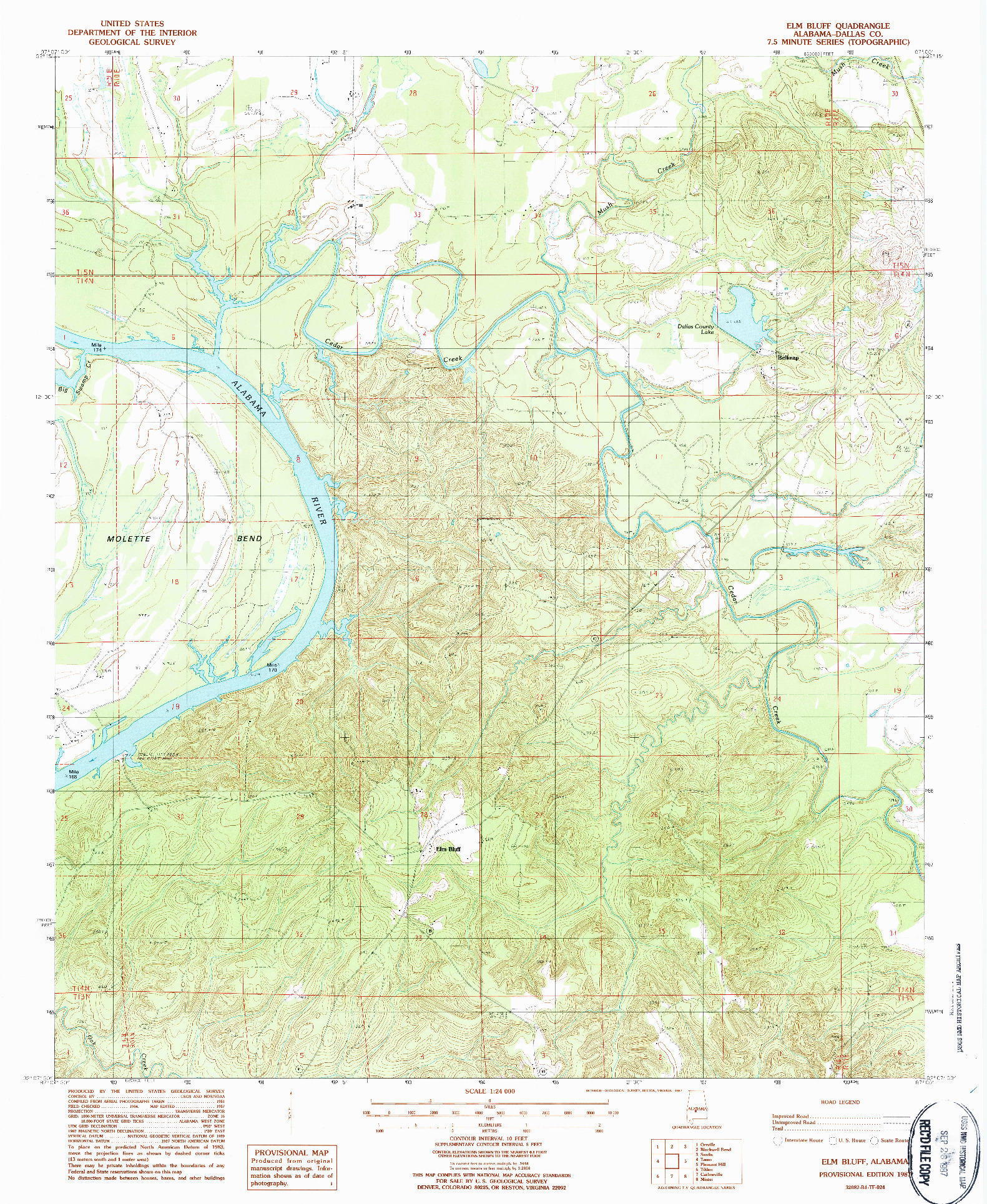USGS 1:24000-SCALE QUADRANGLE FOR ELM BLUFF, AL 1987