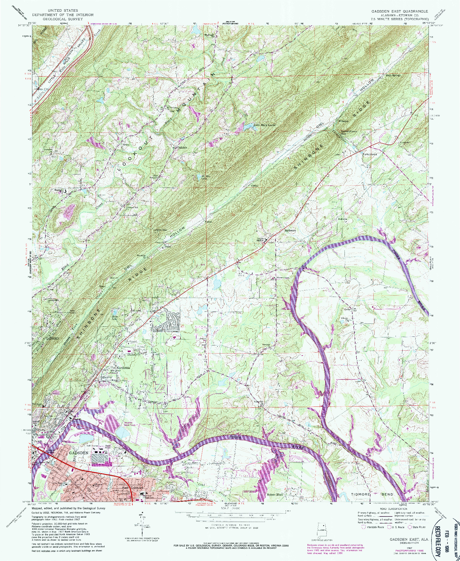 USGS 1:24000-SCALE QUADRANGLE FOR GADSDEN EAST, AL 1967