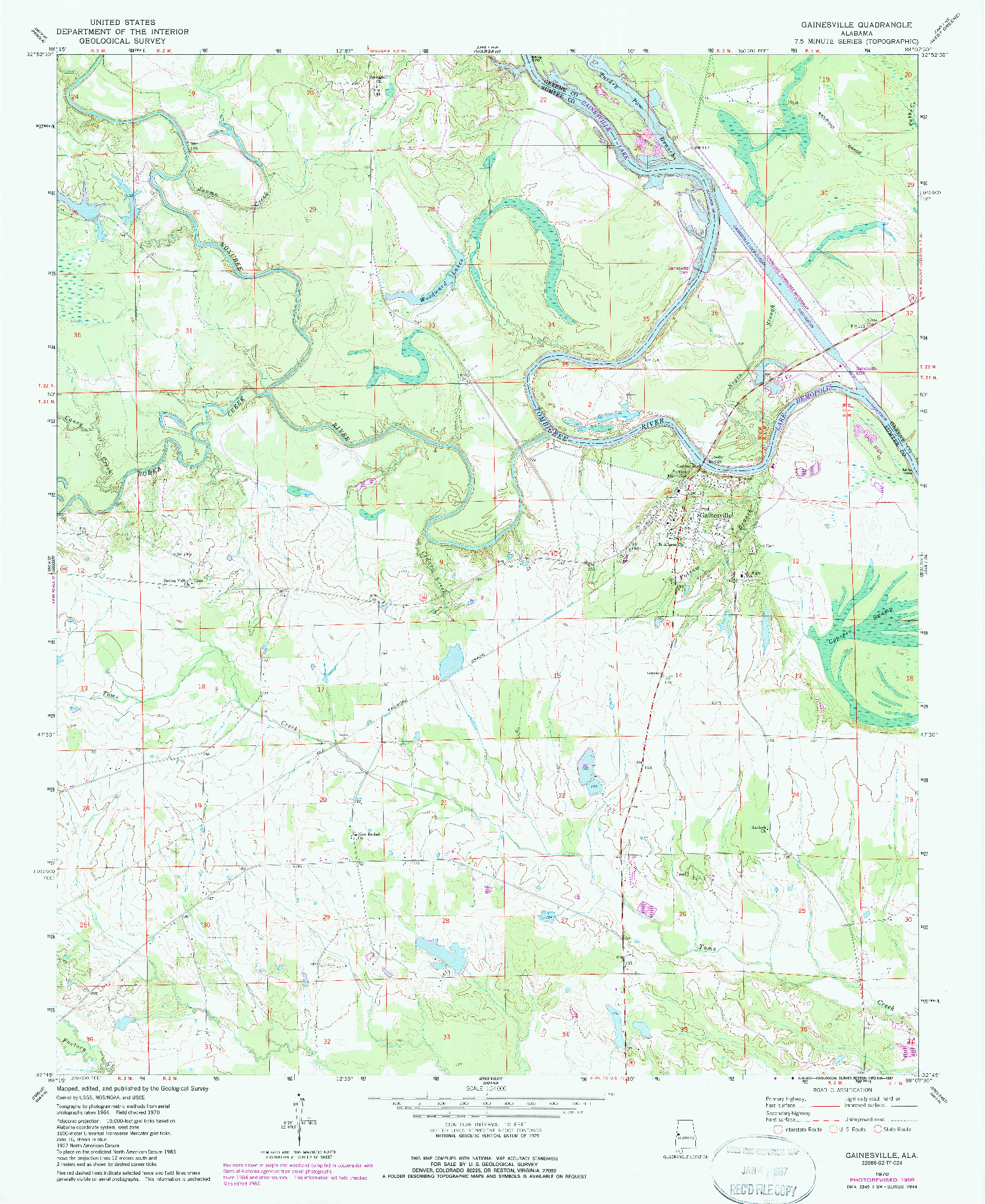 USGS 1:24000-SCALE QUADRANGLE FOR GAINESVILLE, AL 1970