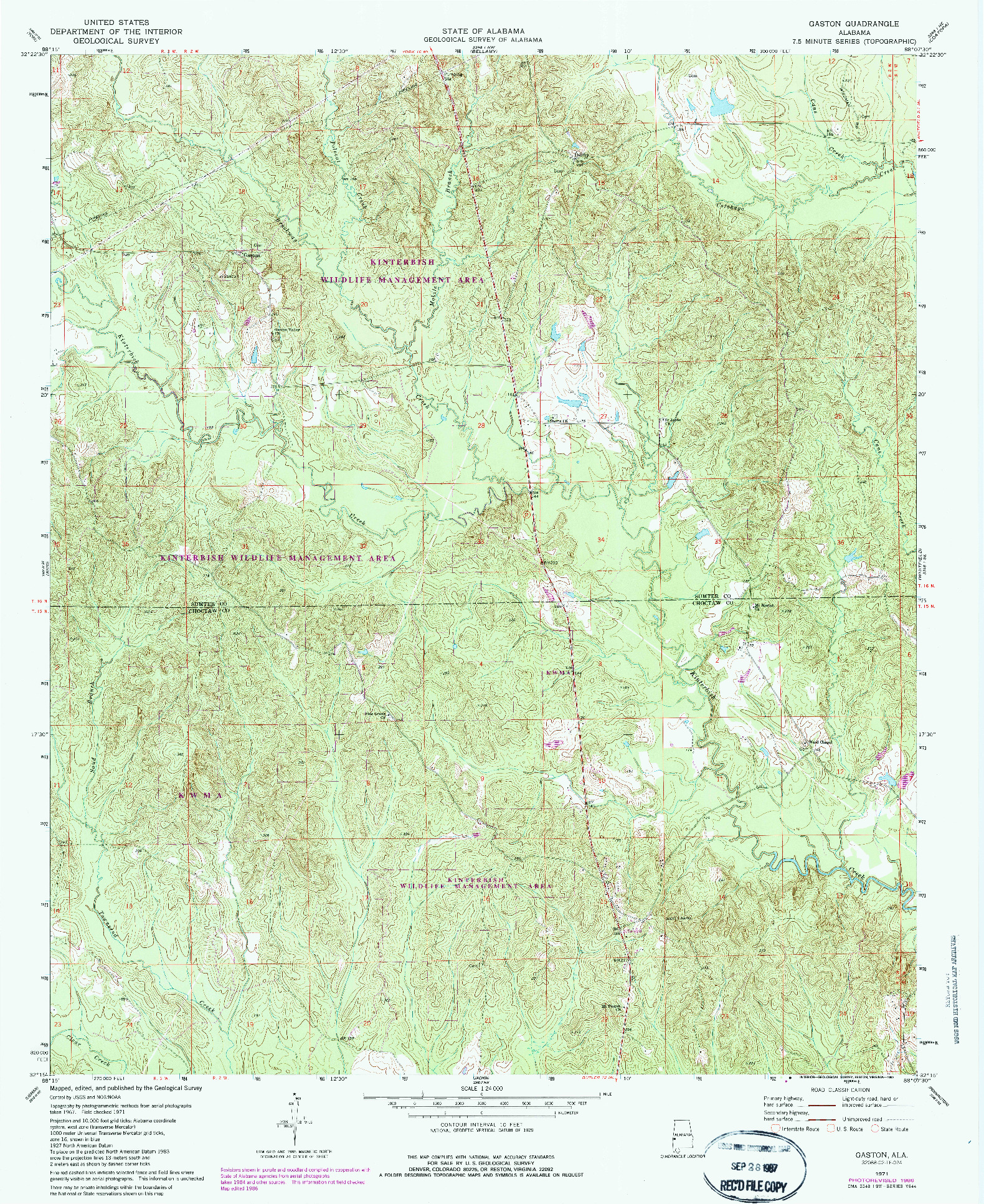 USGS 1:24000-SCALE QUADRANGLE FOR GASTON, AL 1971