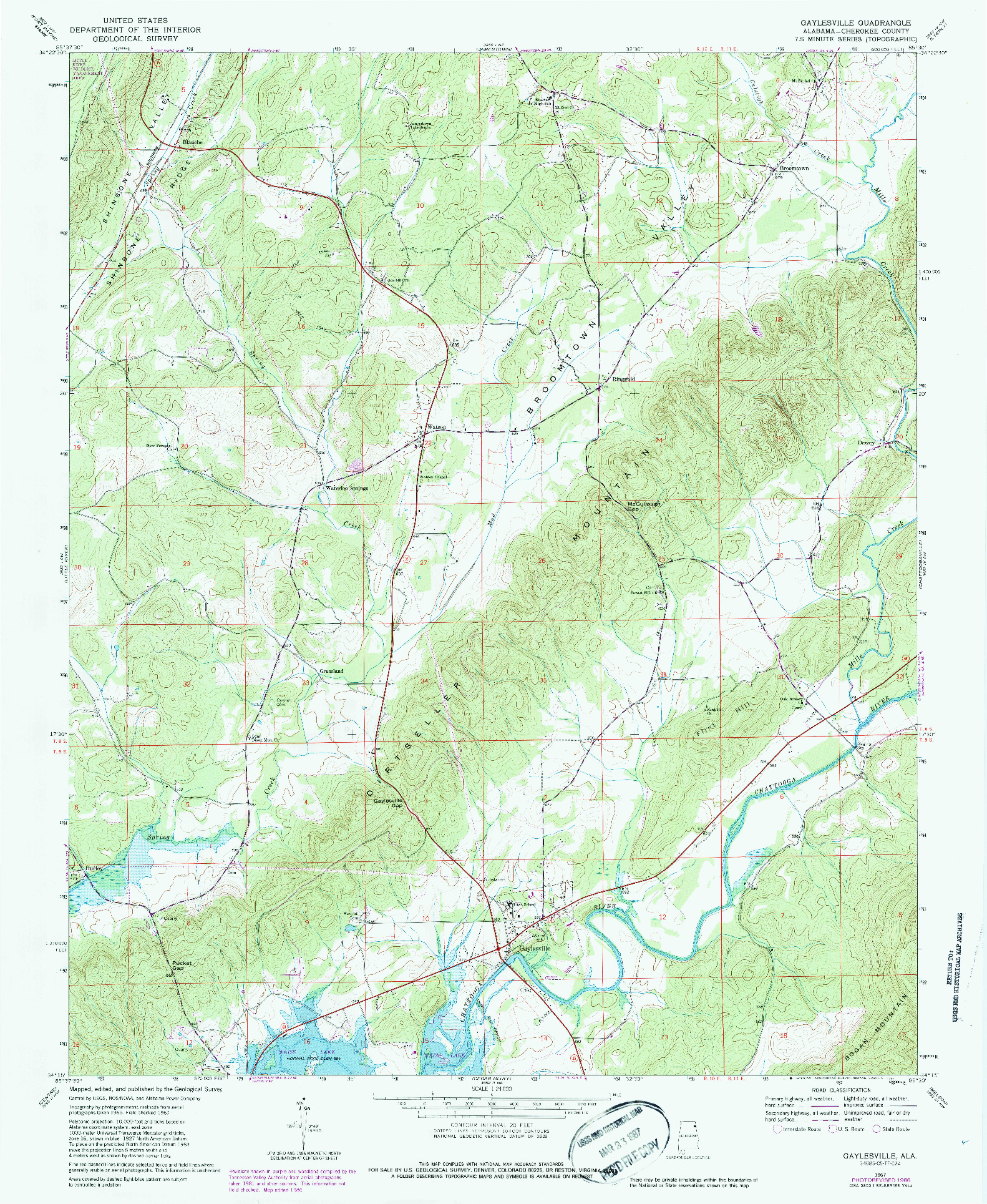 USGS 1:24000-SCALE QUADRANGLE FOR GAYLESVILLE, AL 1967