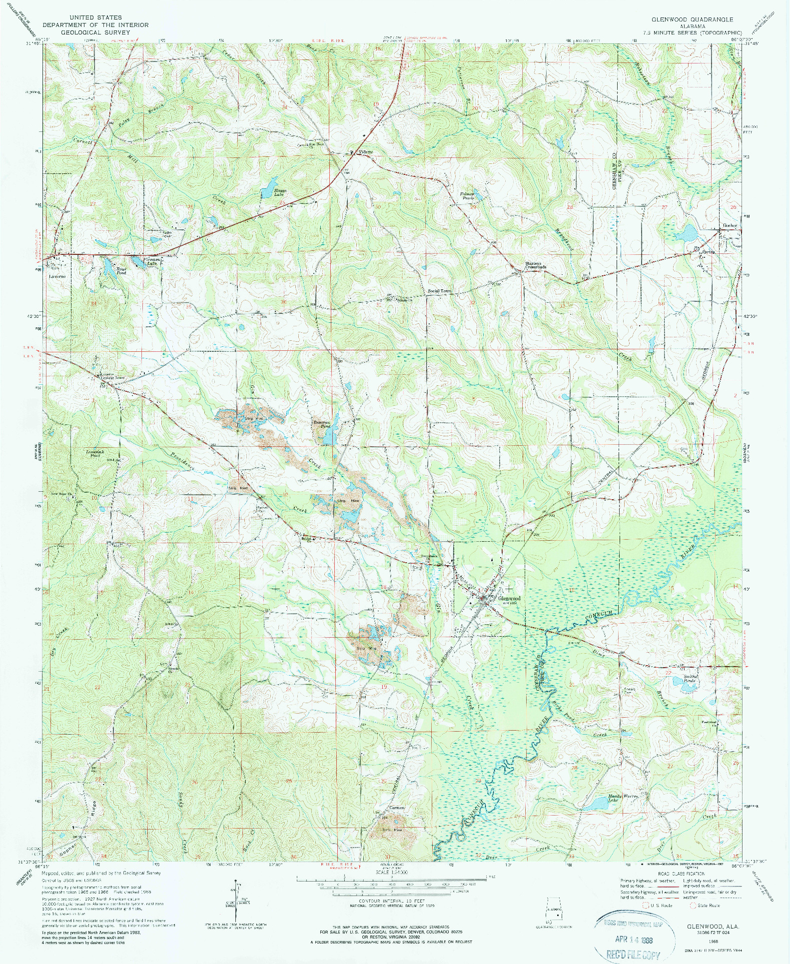 USGS 1:24000-SCALE QUADRANGLE FOR GLENWOOD, AL 1968