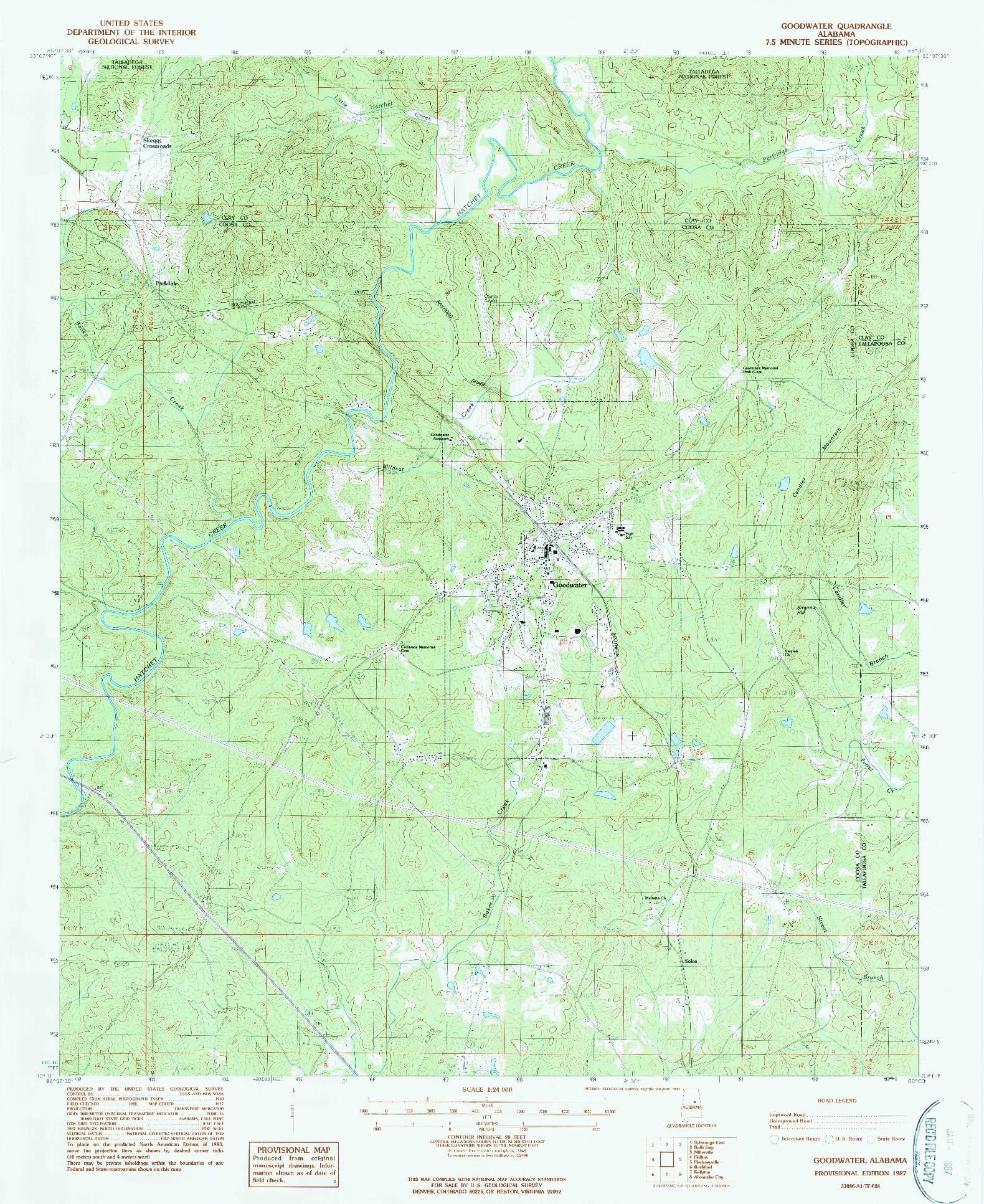 USGS 1:24000-SCALE QUADRANGLE FOR GOODWATER, AL 1987