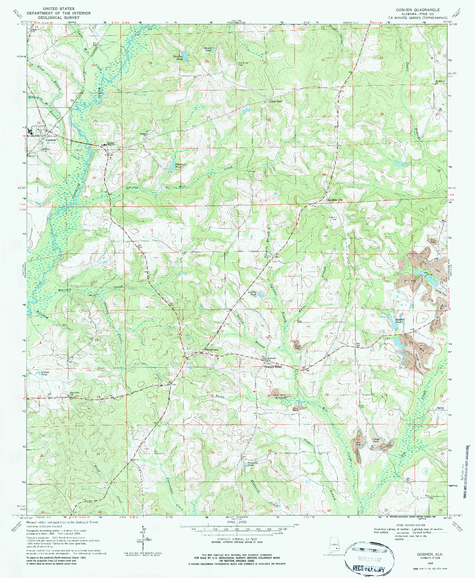 USGS 1:24000-SCALE QUADRANGLE FOR GOSHEN, AL 1968