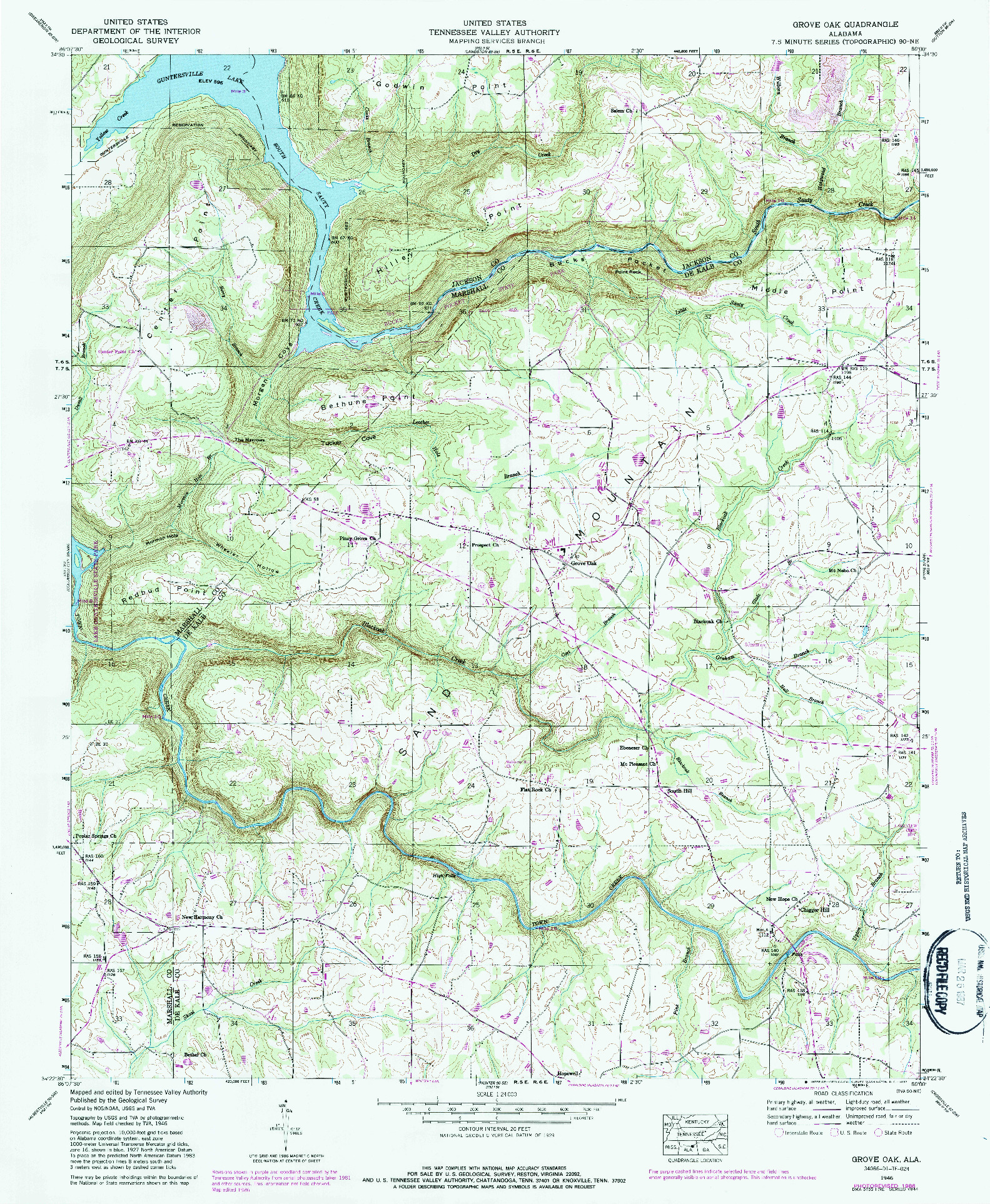 USGS 1:24000-SCALE QUADRANGLE FOR GROVE OAK, AL 1946