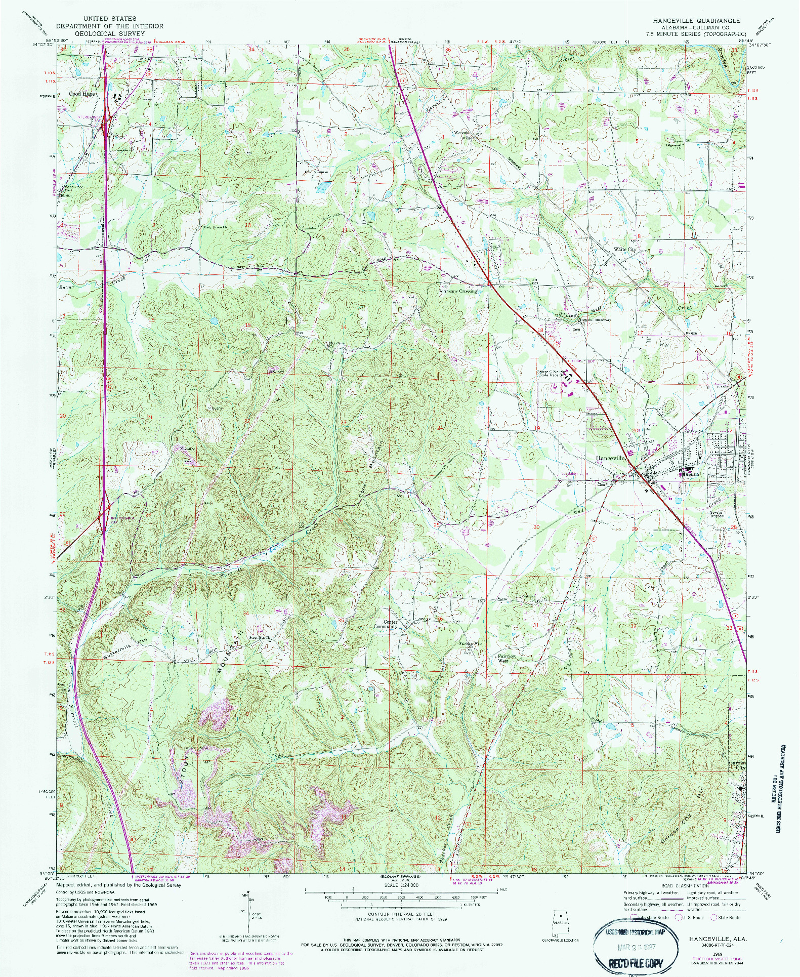 USGS 1:24000-SCALE QUADRANGLE FOR HANCEVILLE, AL 1969