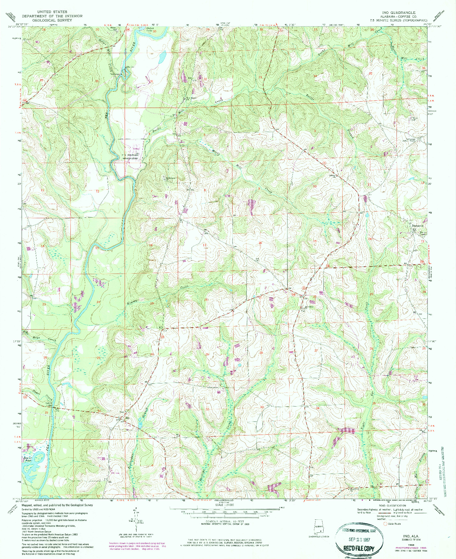 USGS 1:24000-SCALE QUADRANGLE FOR INO, AL 1968