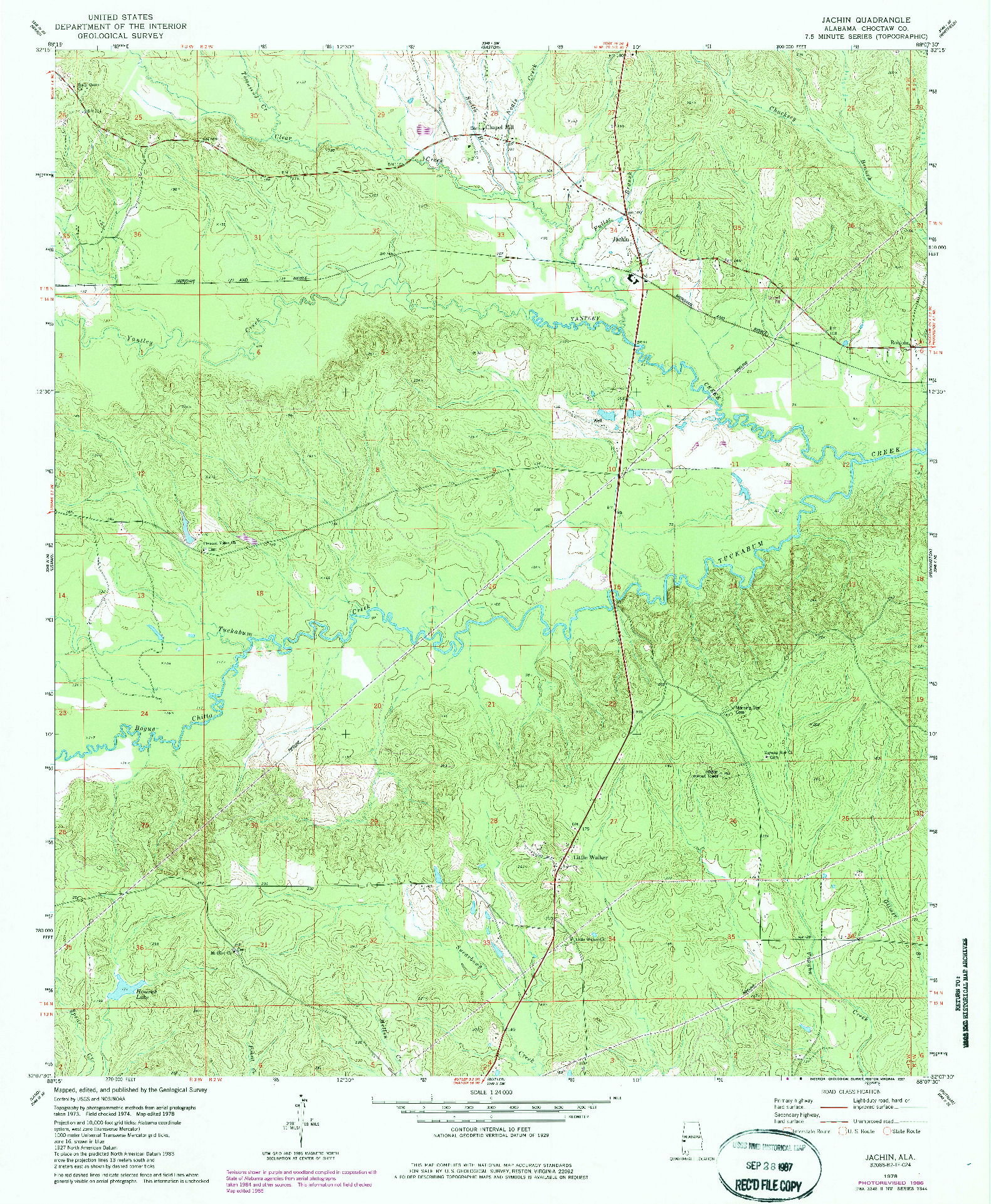 USGS 1:24000-SCALE QUADRANGLE FOR JACHIN, AL 1978