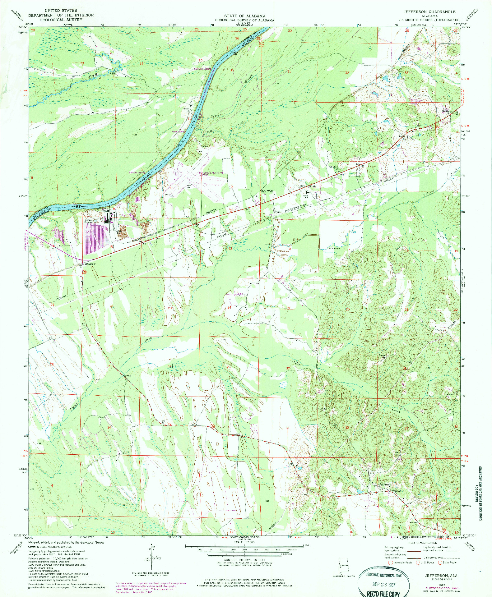 USGS 1:24000-SCALE QUADRANGLE FOR JEFFERSON, AL 1970