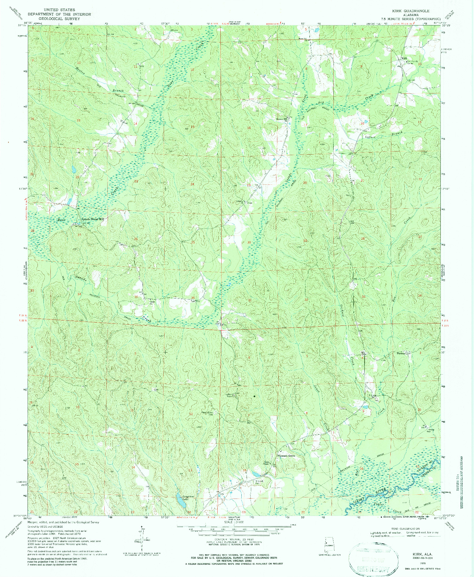 USGS 1:24000-SCALE QUADRANGLE FOR KIRK, AL 1970