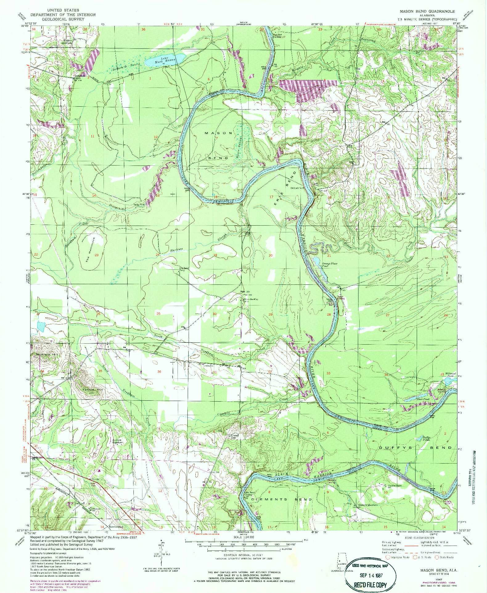 USGS 1:24000-SCALE QUADRANGLE FOR MASON BEND, AL 1947