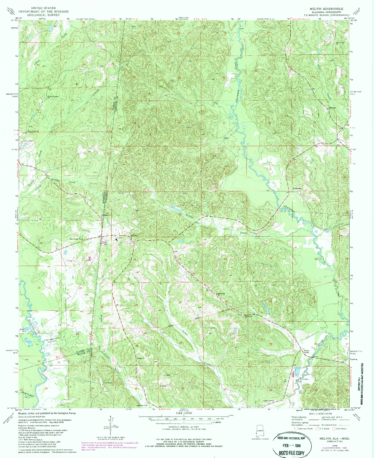 USGS 1:24000-SCALE QUADRANGLE FOR MELVIN, AL 1978
