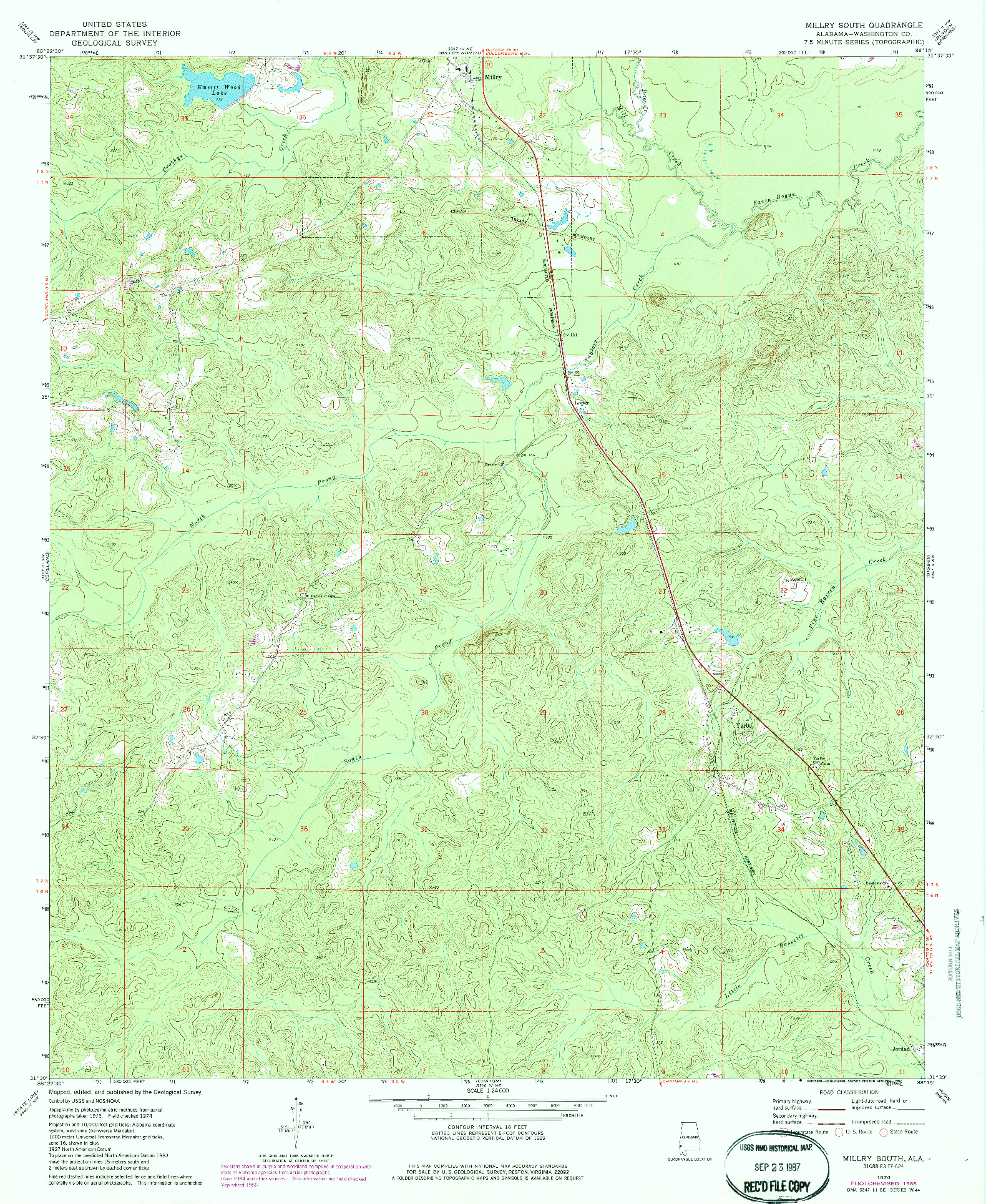 USGS 1:24000-SCALE QUADRANGLE FOR MILLRY SOUTH, AL 1974