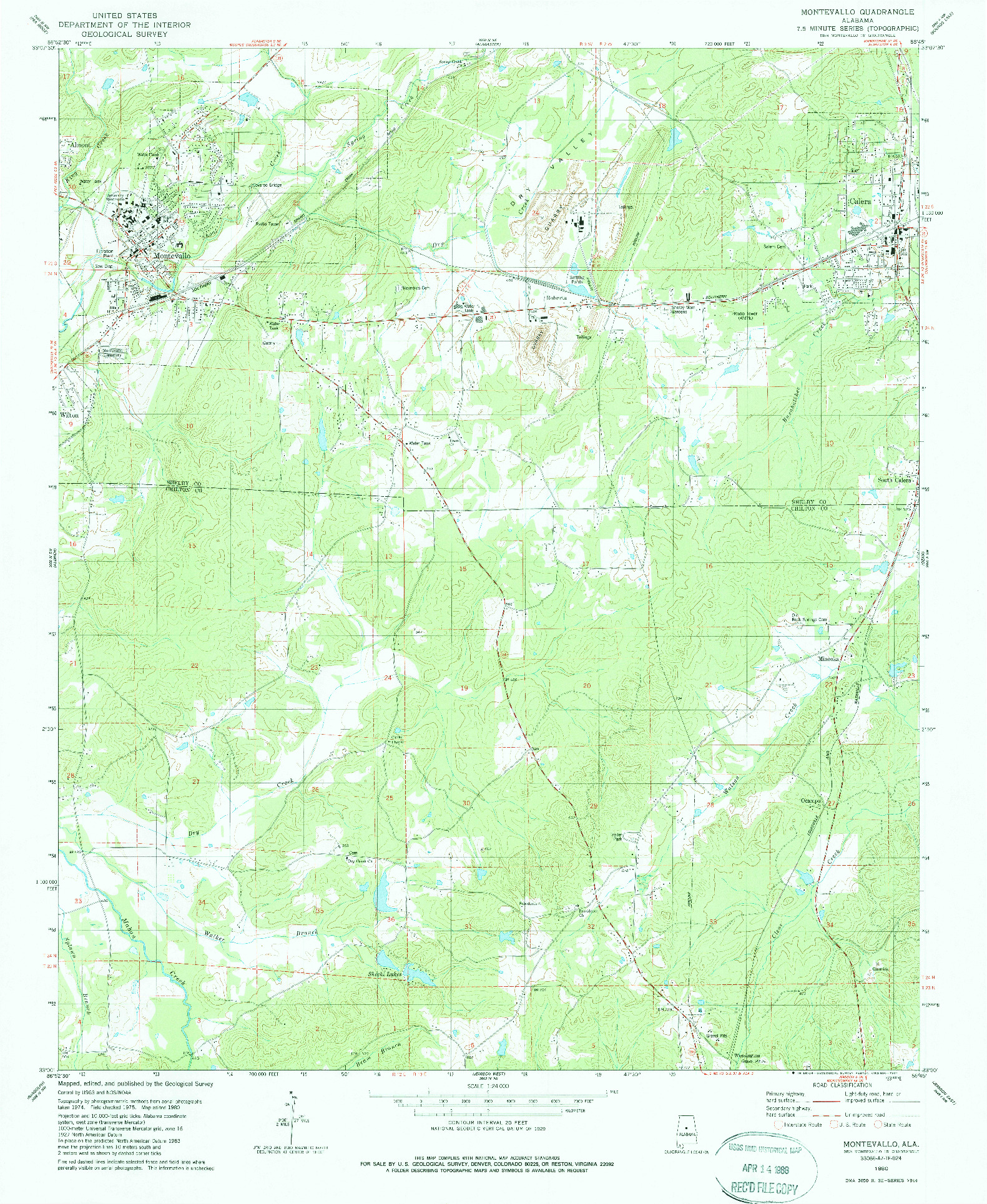 USGS 1:24000-SCALE QUADRANGLE FOR MONTEVALLO, AL 1980