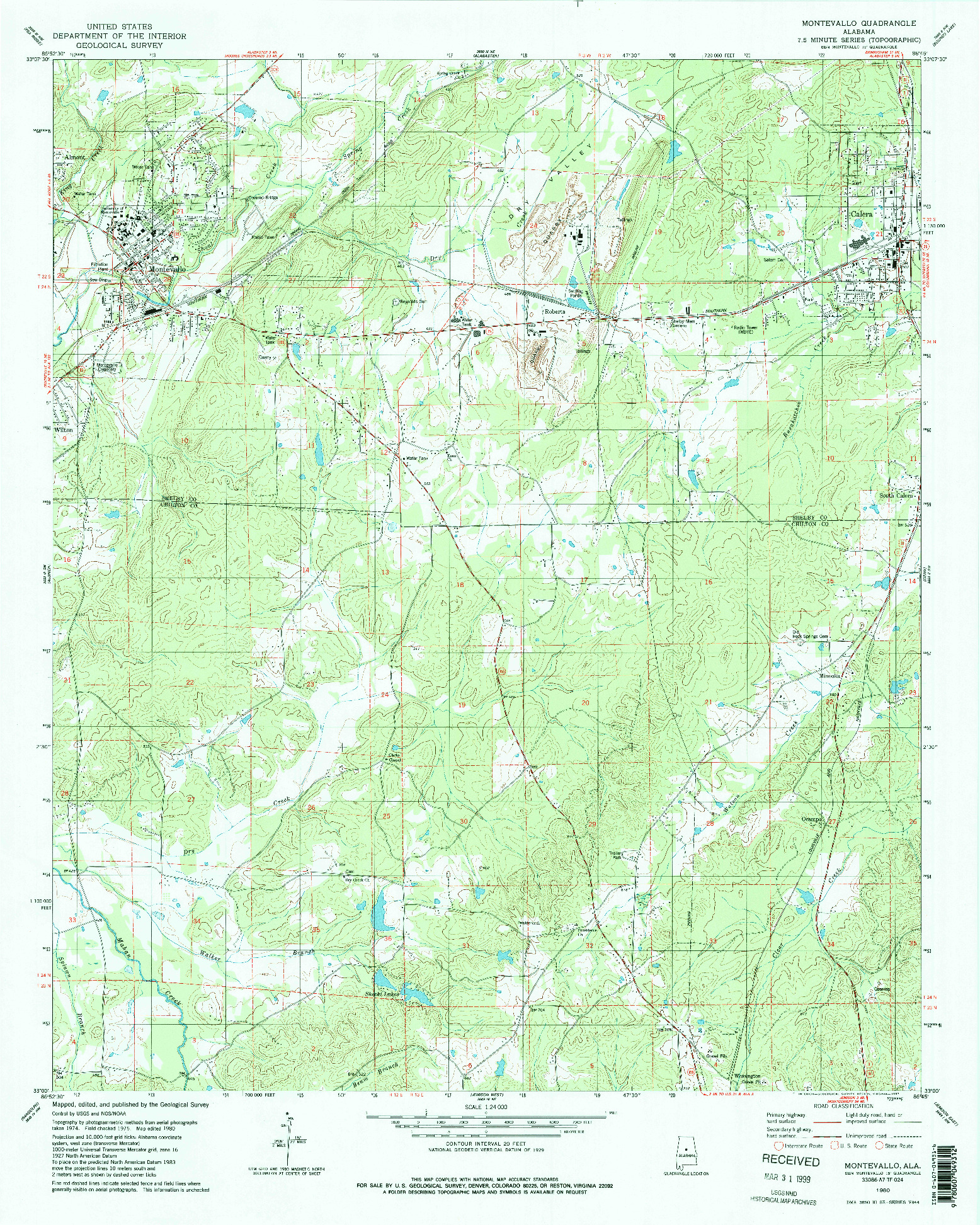 USGS 1:24000-SCALE QUADRANGLE FOR MONTEVALLO, AL 1980
