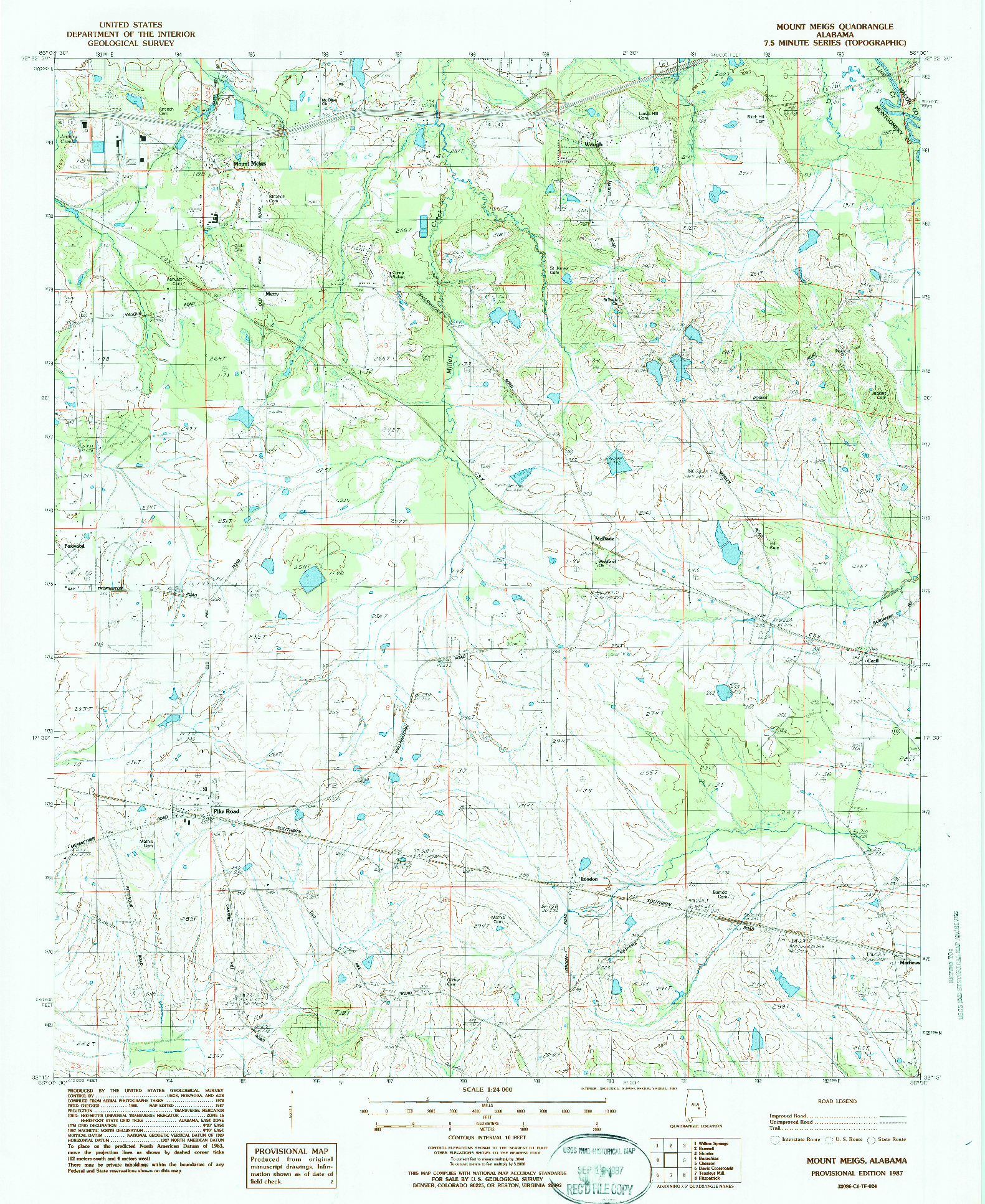 USGS 1:24000-SCALE QUADRANGLE FOR MOUNT MEIGS, AL 1987