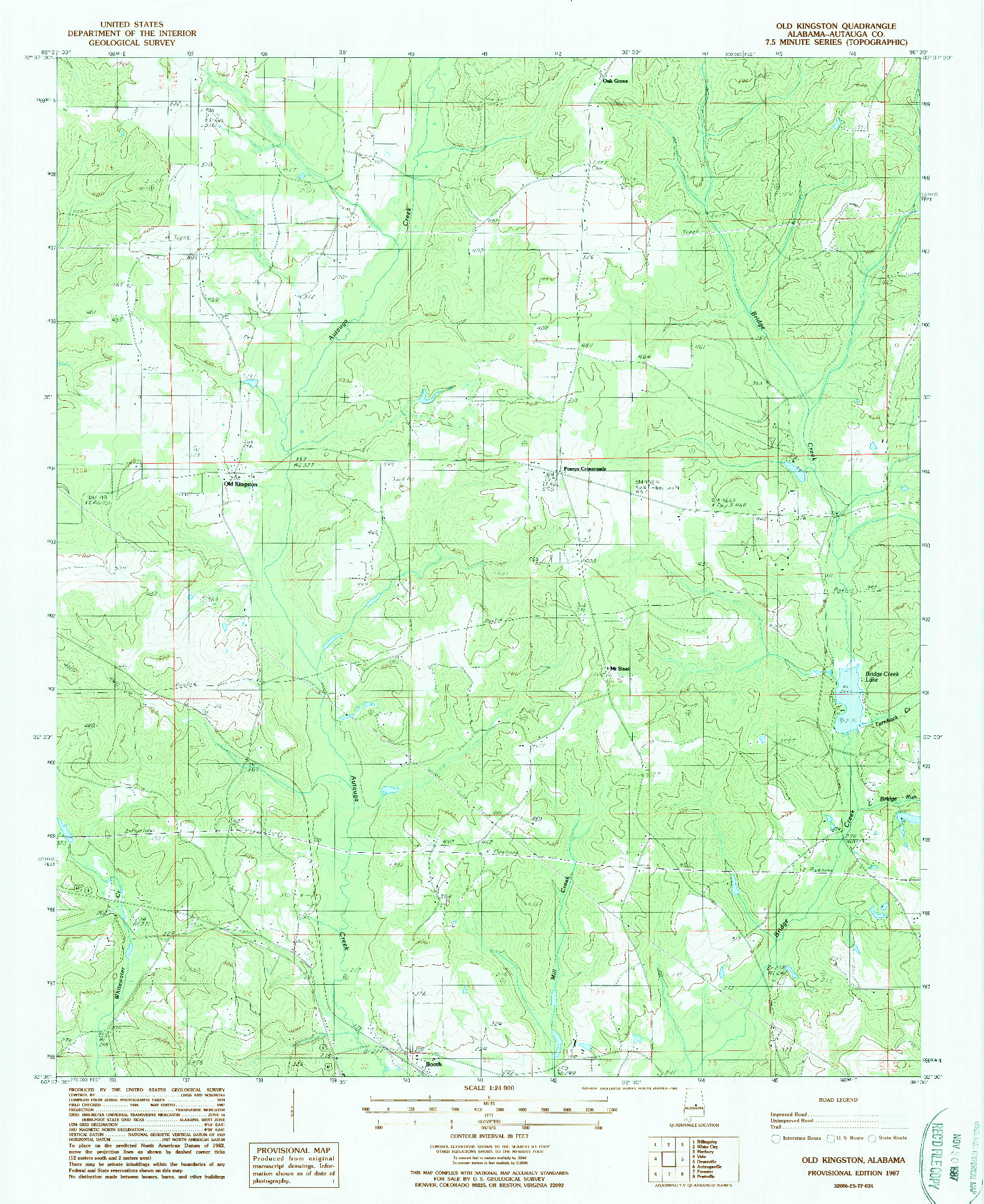 USGS 1:24000-SCALE QUADRANGLE FOR OLD KINGSTON, AL 1987