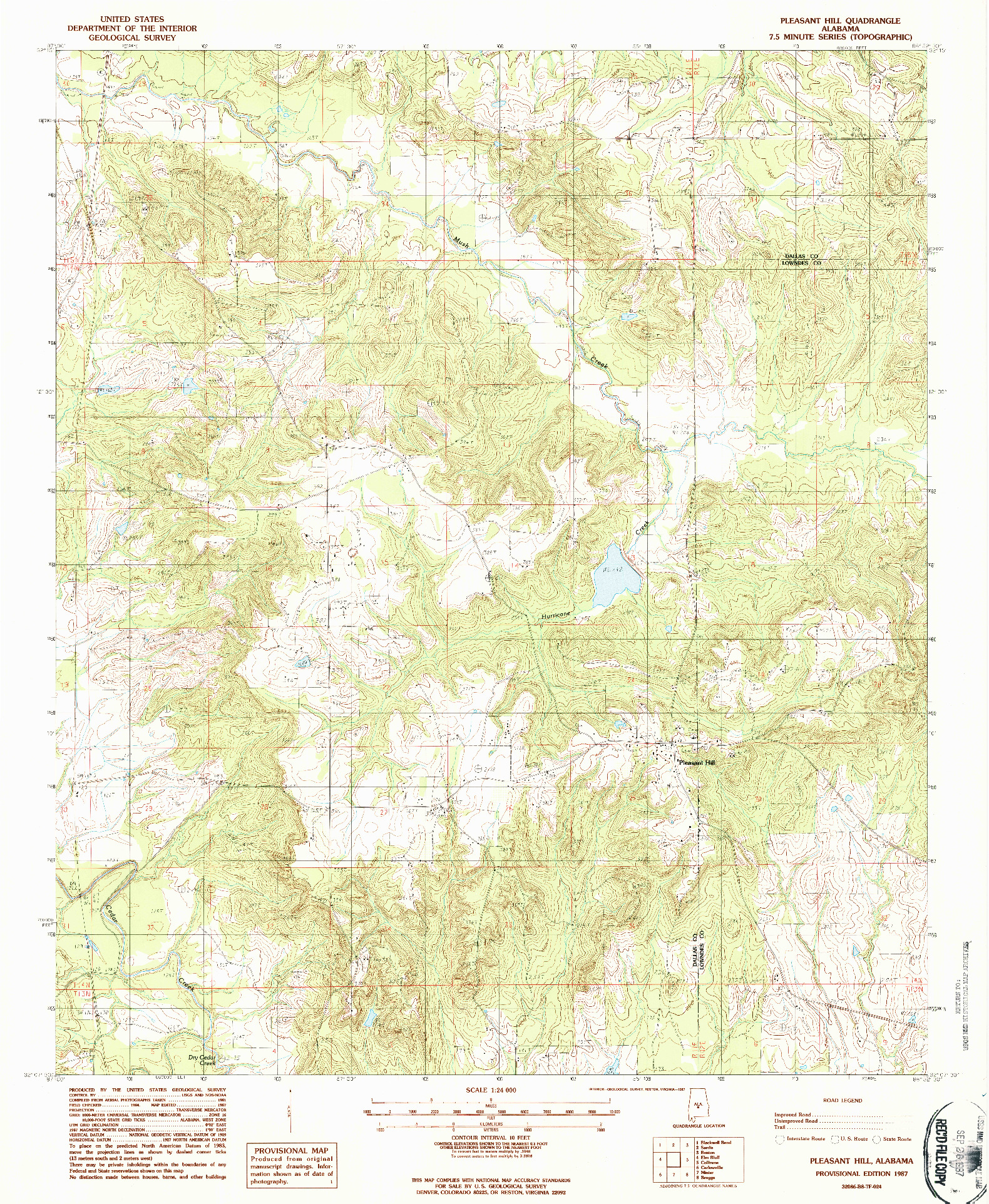 USGS 1:24000-SCALE QUADRANGLE FOR PLEASANT HILL, AL 1987